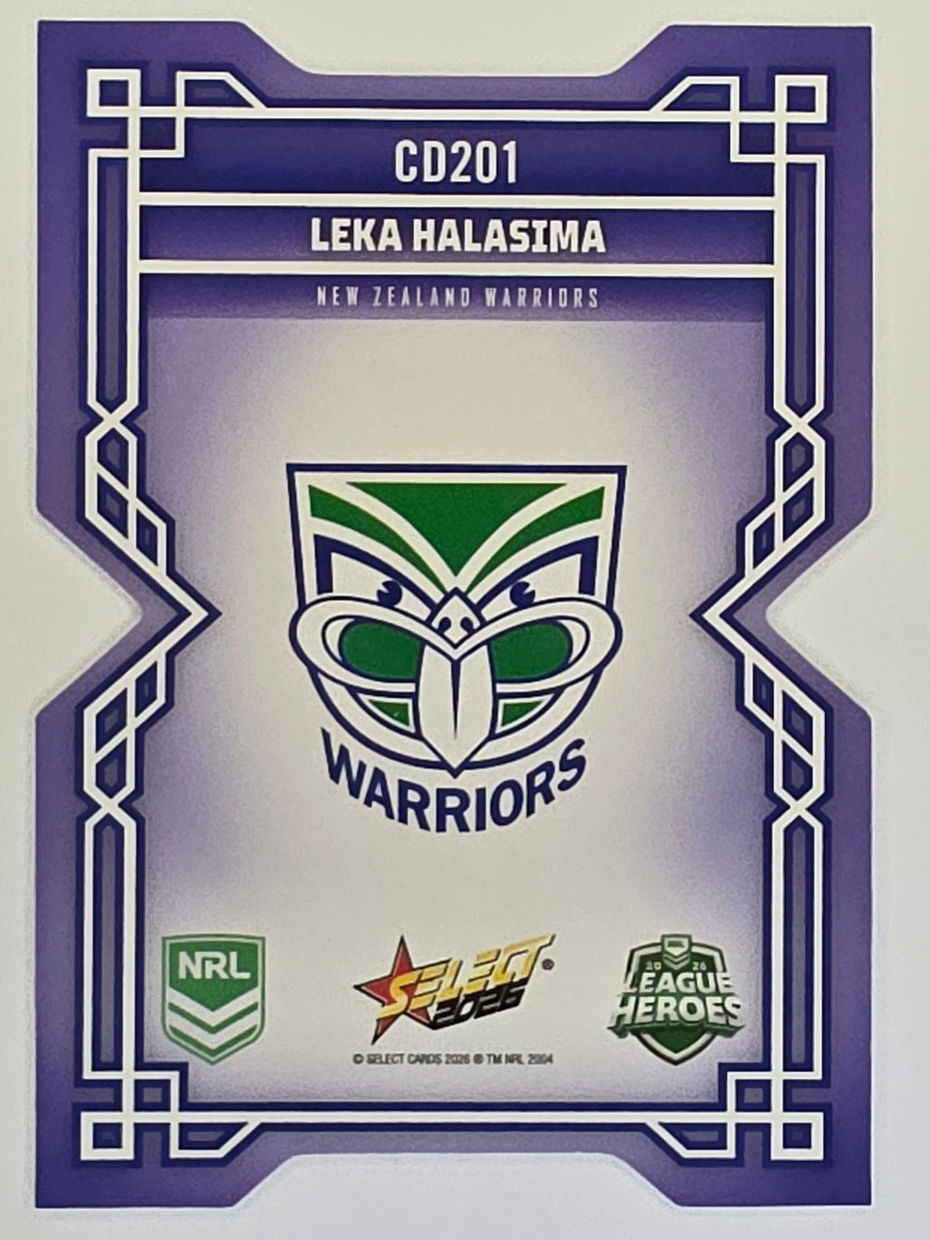NRL 2026 League Heroes | Colours Diecut | #CD201 | Leka Halasima | New Zealand Warriors