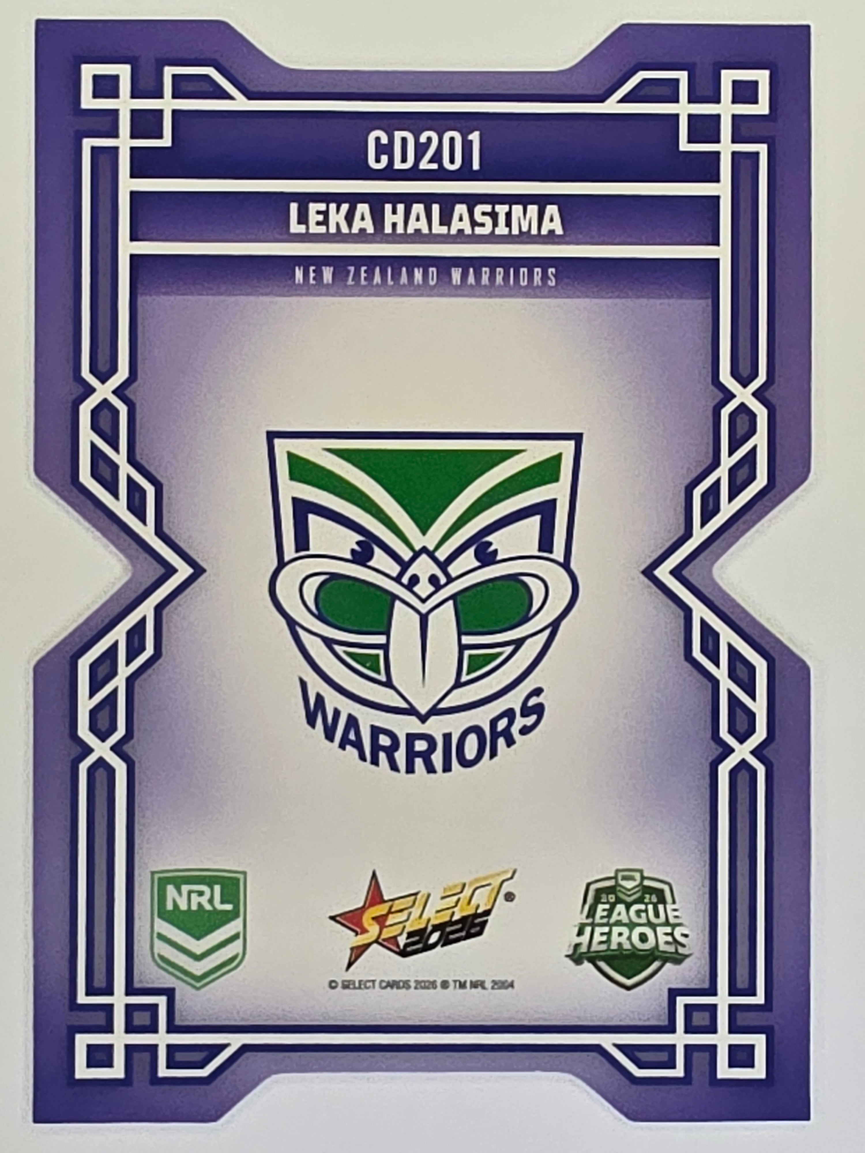 NRL 2026 League Heroes | Colours Diecut | #CD201 | Leka Halasima | New Zealand Warriors
