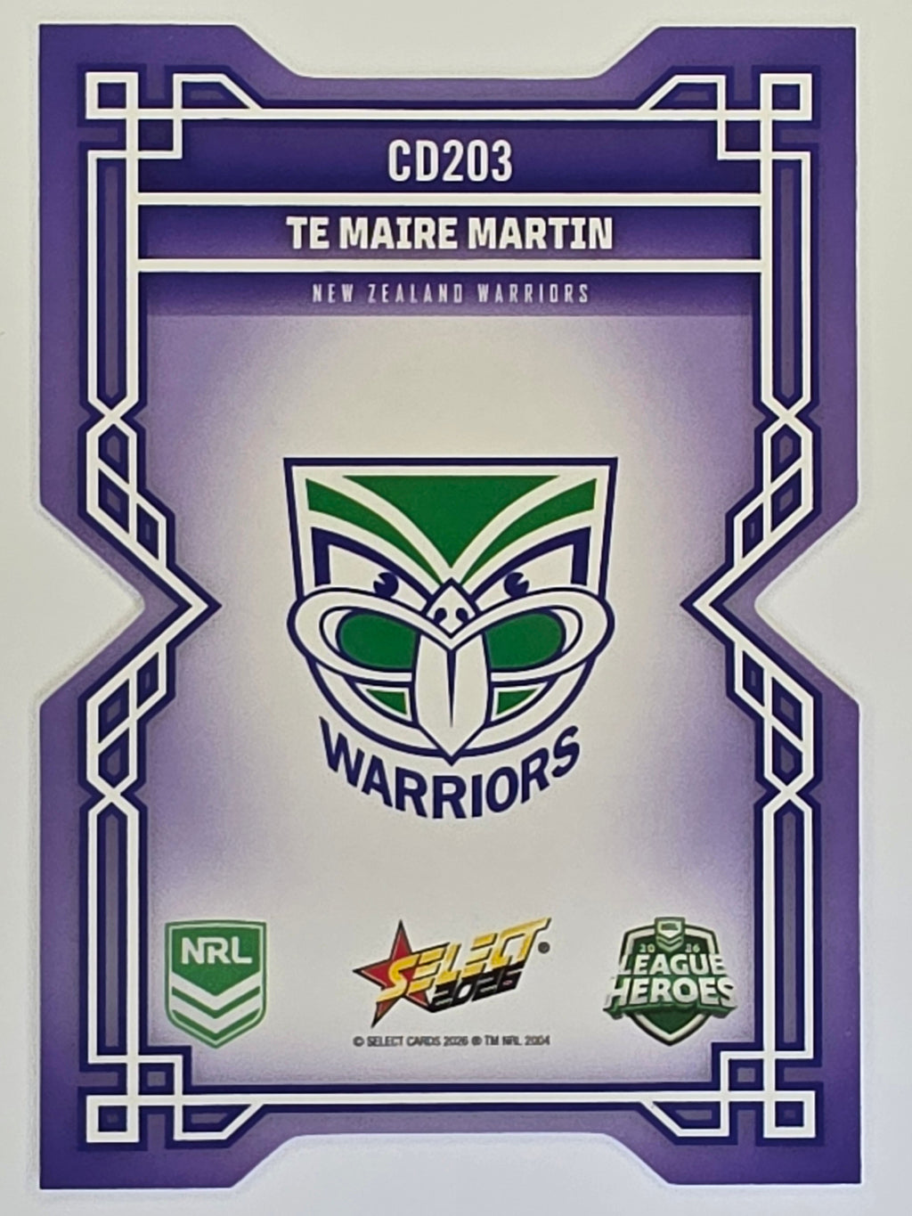 NRL 2026 League Heroes | Colours Diecut | #CD203 | Te Maire Martin | New Zealand Warriors