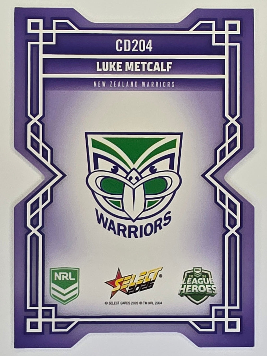 NRL 2026 League Heroes | Colours Diecut | #CD204 | Luke Metcalf | New Zealand Warriors