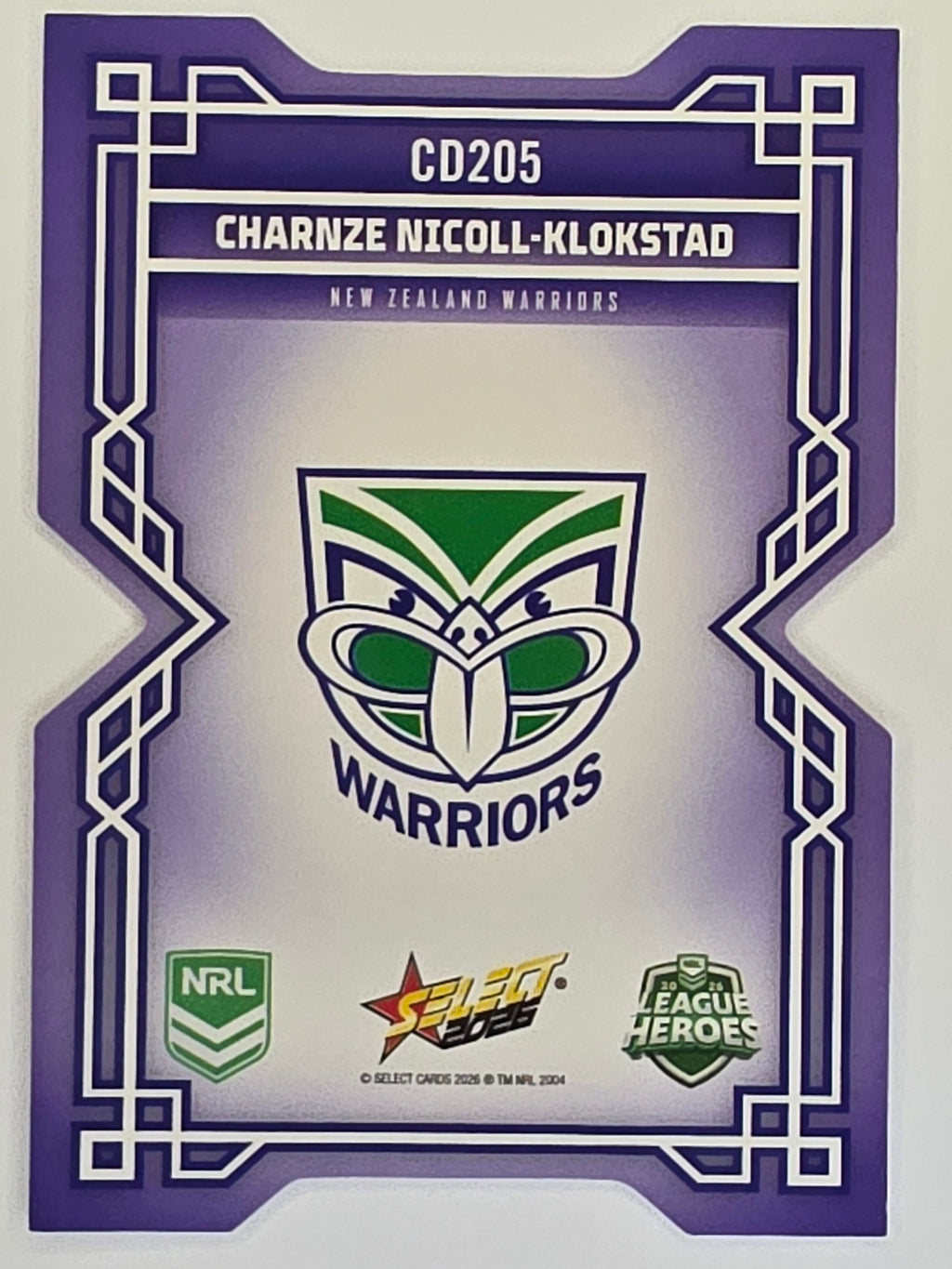 NRL 2026 League Heroes | Colours Diecut | #CD205 | Charnze Nicoll-Klokstad | New Zealand Warriors
