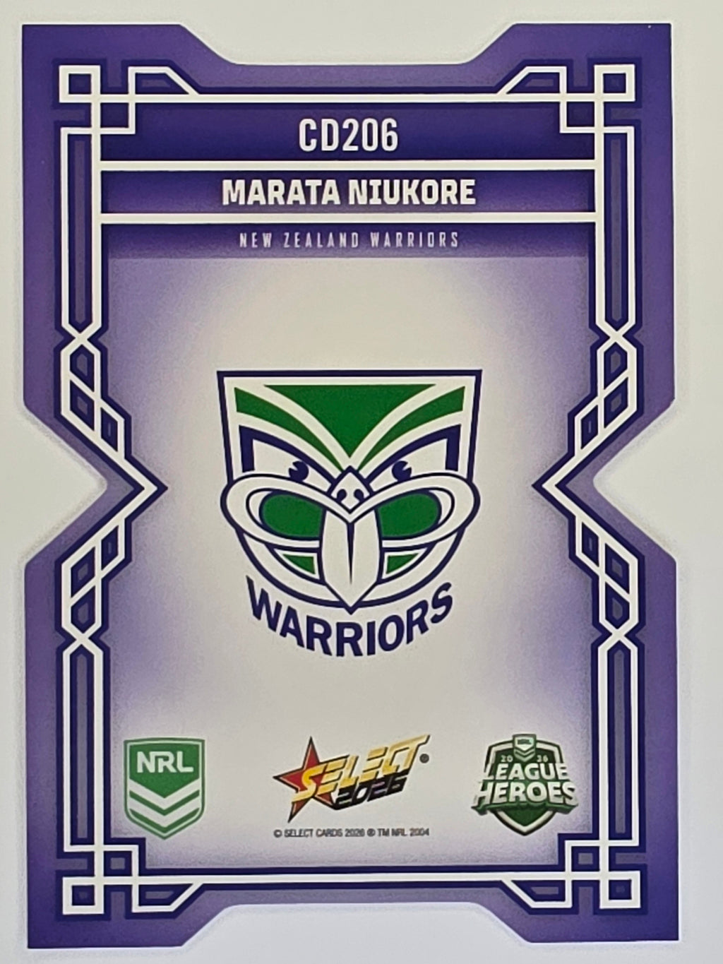 NRL 2026 League Heroes | Colours Diecut | #CD206 | Marata Niukore | New Zealand Warriors