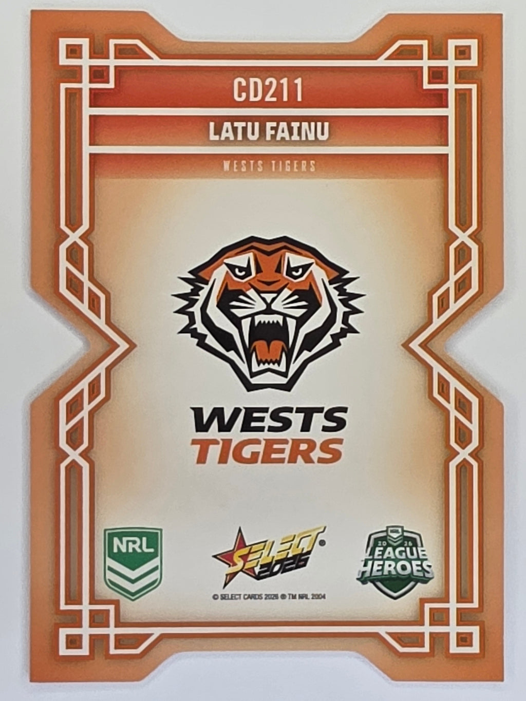 NRL 2026 League Heroes | Colours Diecut | #CD211 | Latu Fainu | Wests Tigers