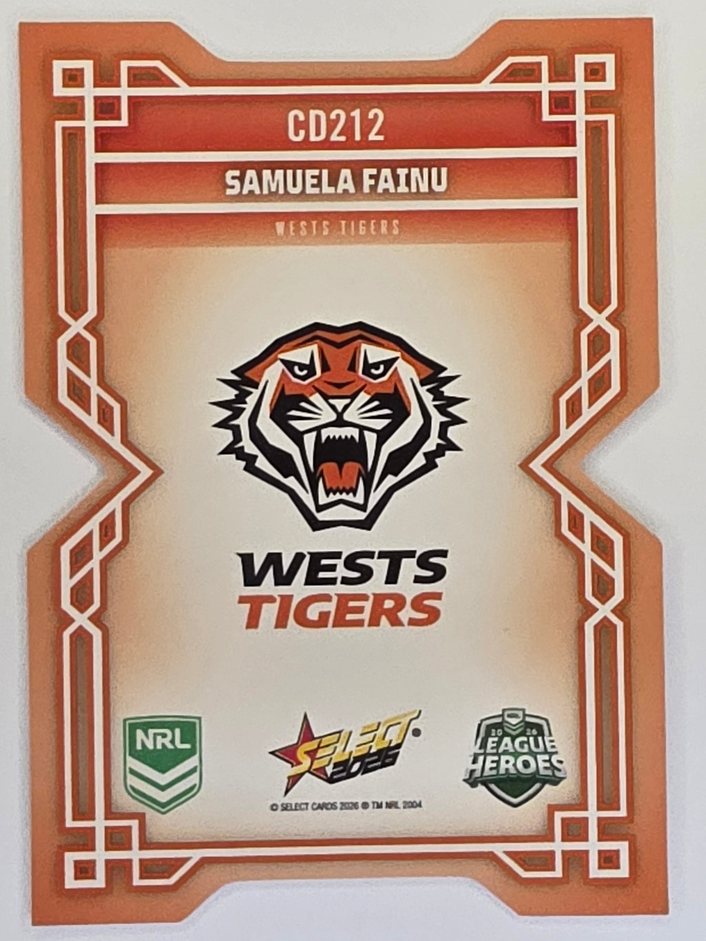 NRL 2026 League Heroes | Colours Diecut | #CD212 | Samuela Fainu | Wests Tigers