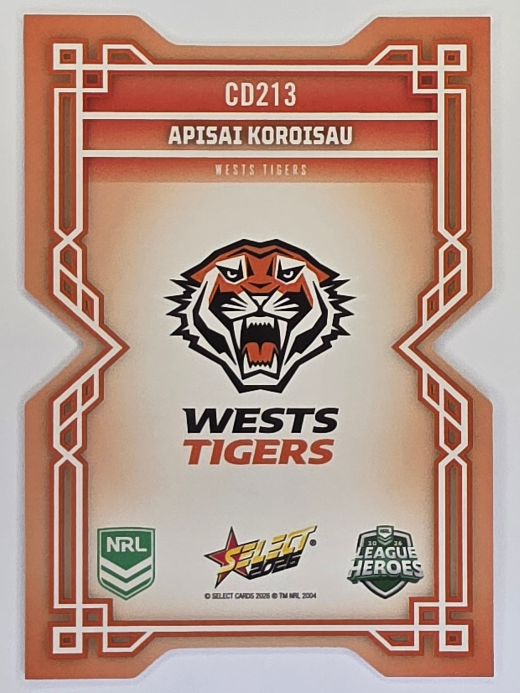 NRL 2026 League Heroes | Colours Diecut | #CD213 | Apisai Koroisau |Wests Tigers
