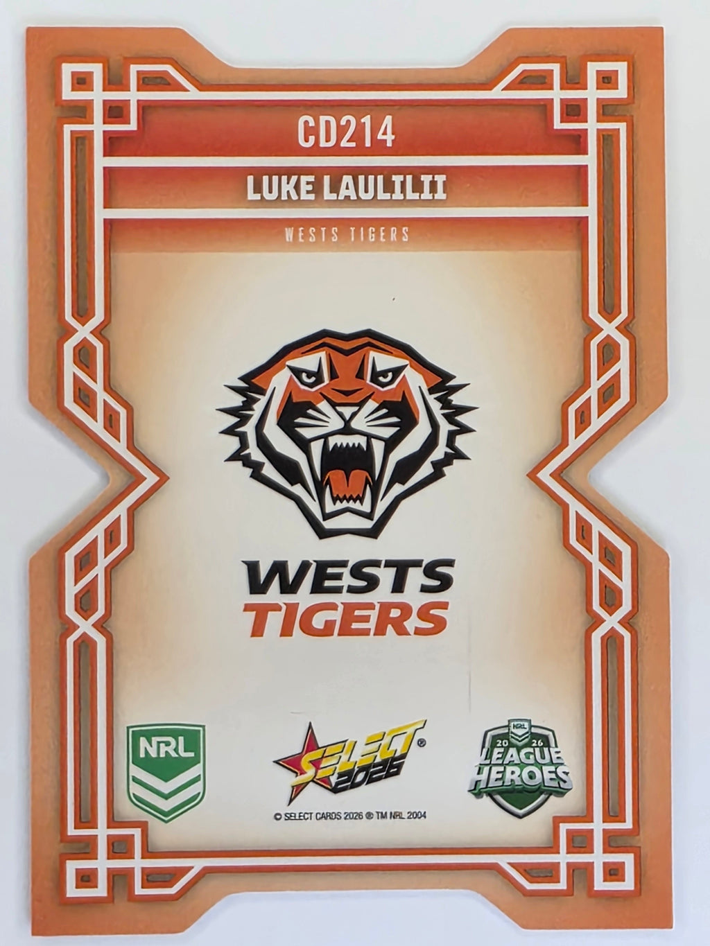 NRL 2026 League Heroes | Colours Diecut | #CD214 | Luke Laulilii | Wests Tigers