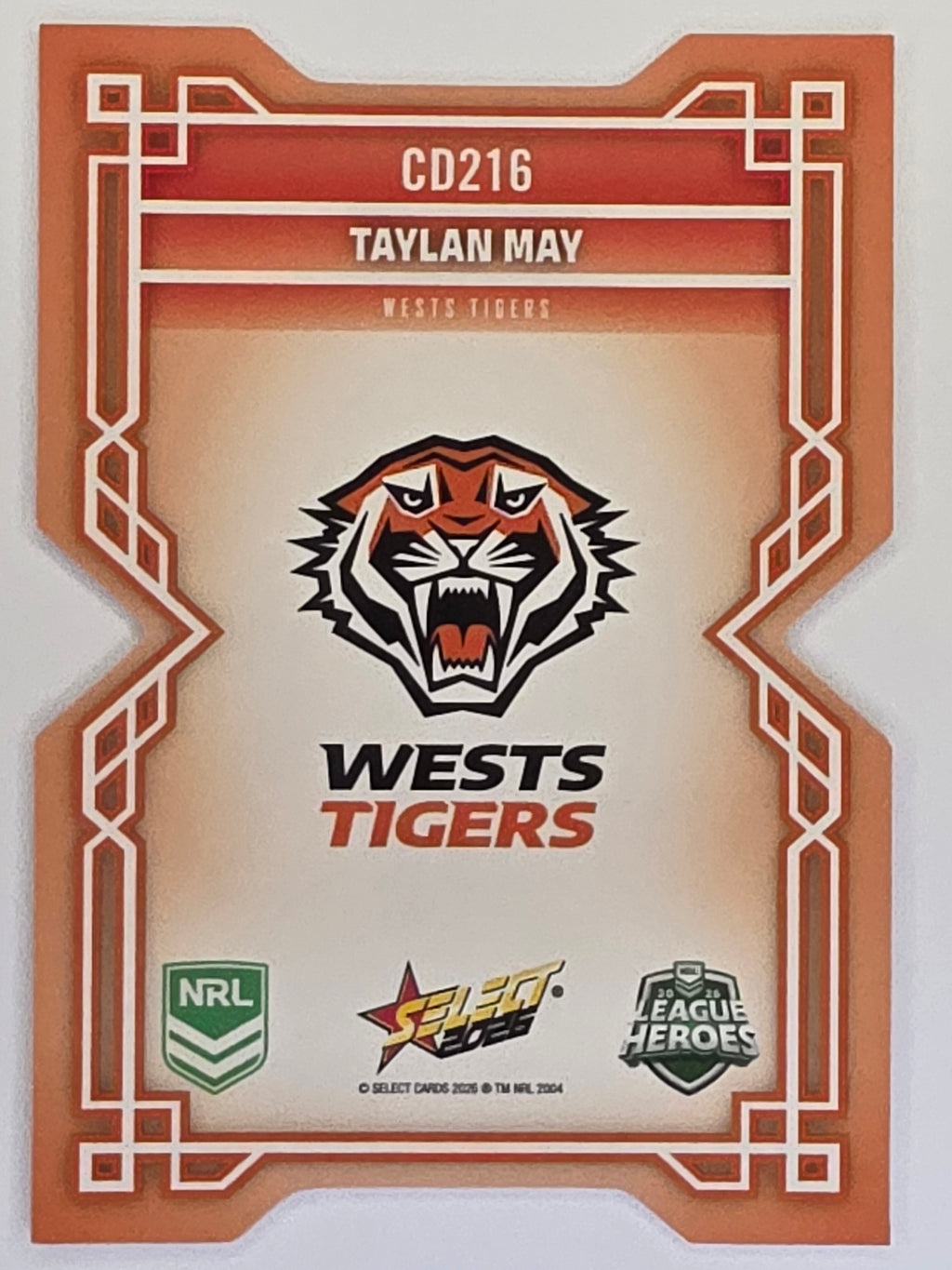 NRL 2026 League Heroes | Colours Diecut | #CD216 | Taylan May | Wests Tigers