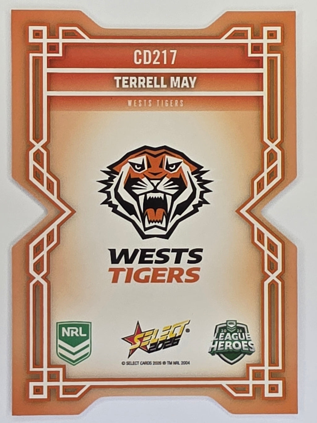 NRL 2026 League Heroes | Colours Diecut | #CD217 | Terrell May | Wests Tigers