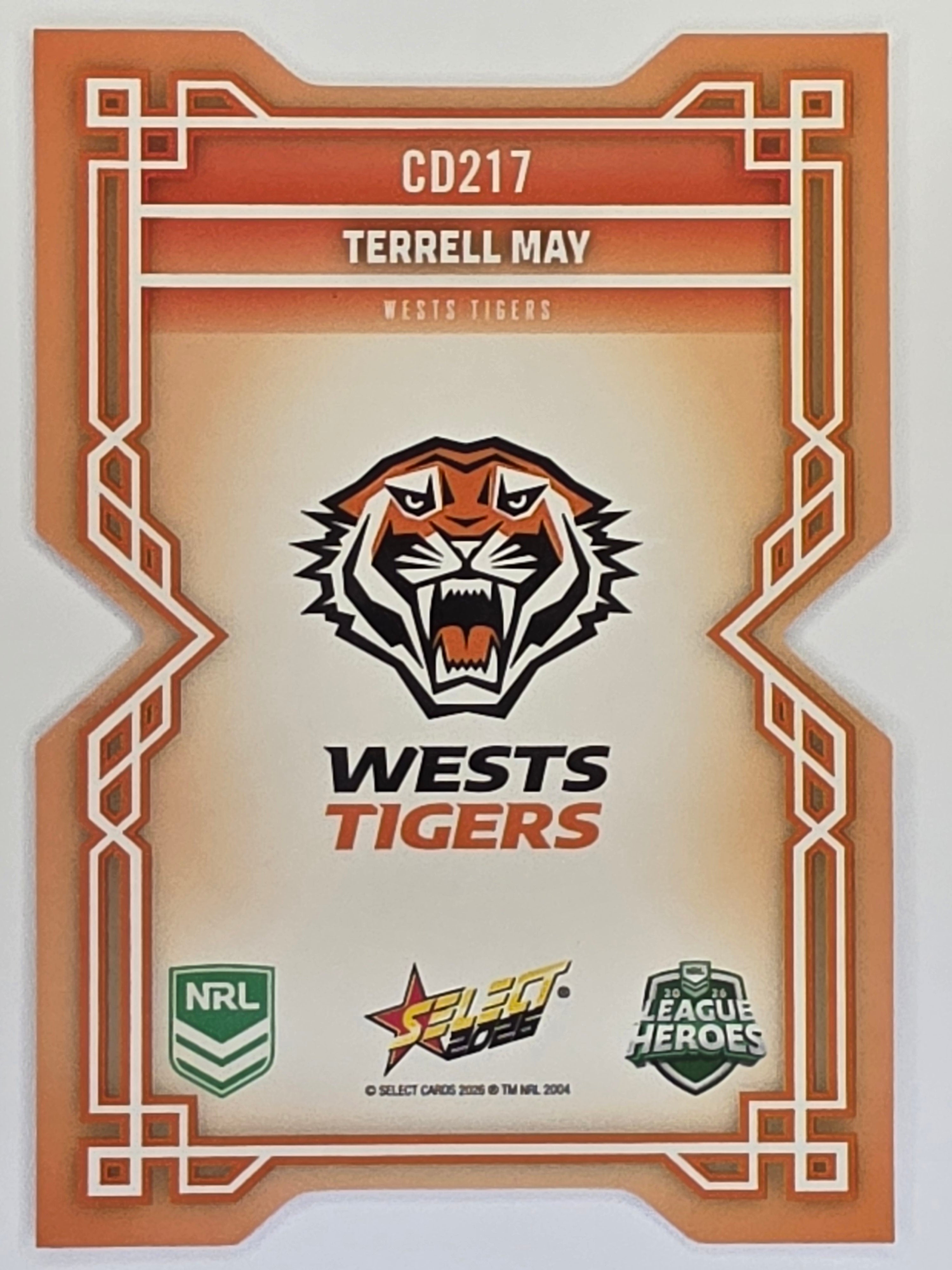 NRL 2026 League Heroes | Colours Diecut | #CD217 | Terrell May | Wests Tigers