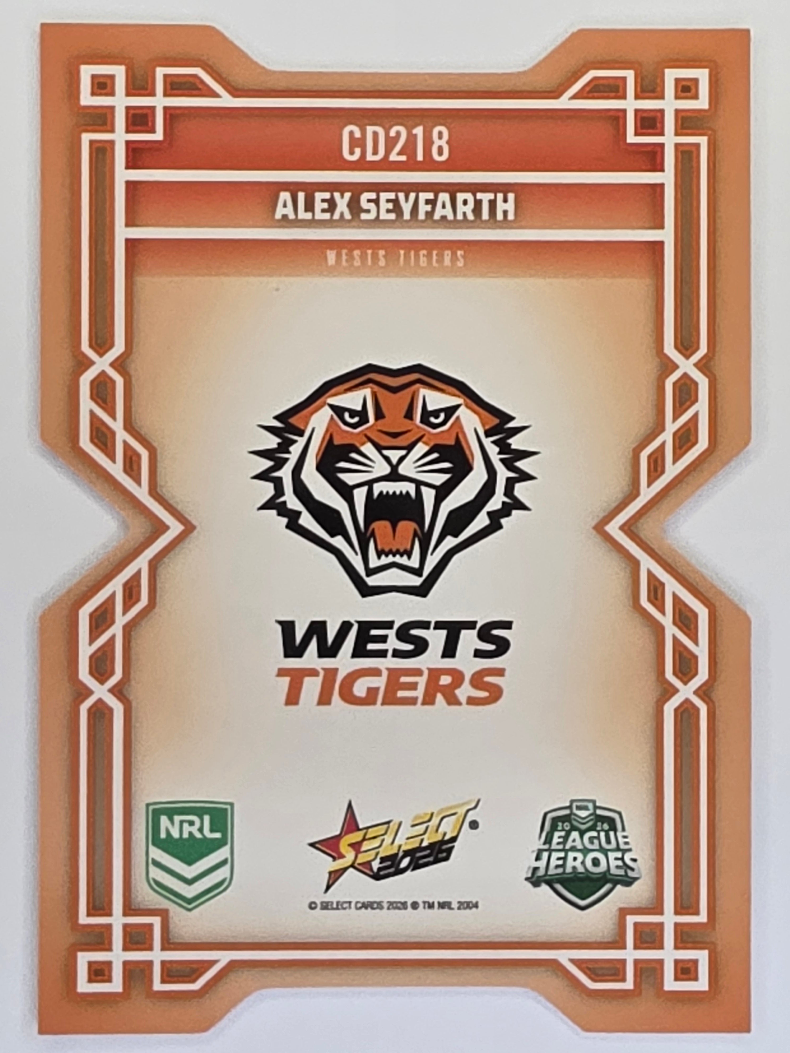 NRL 2026 League Heroes | Colours Diecut | #CD218 | Alex Seyfarth | Wests Tigers