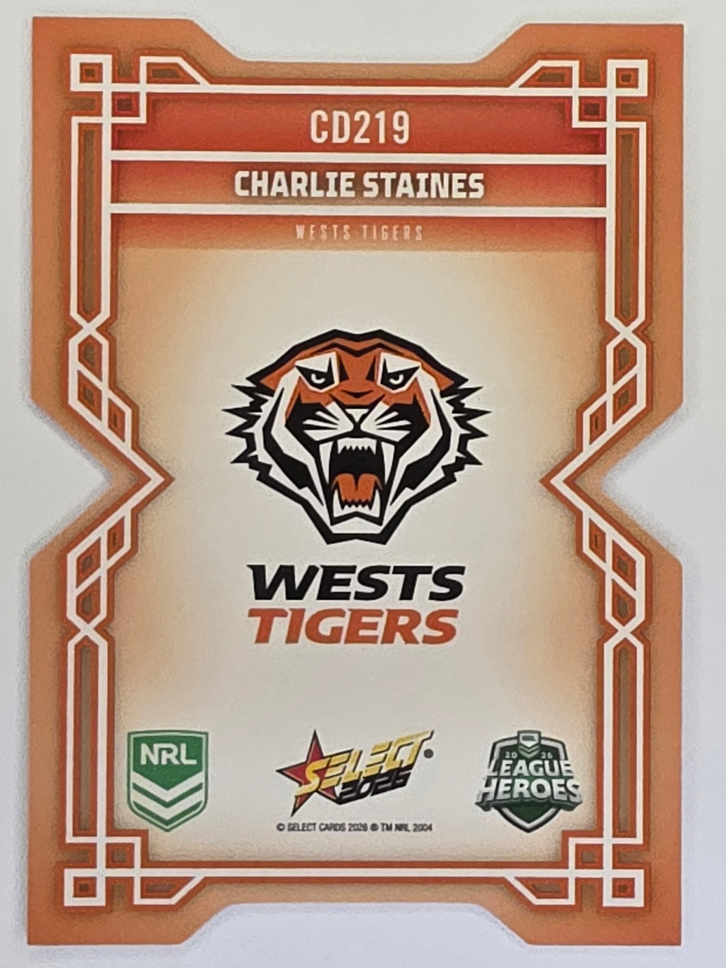 NRL 2026 League Heroes | Colours Diecut | #CD219 | Charlie Staines |Wests Tigers