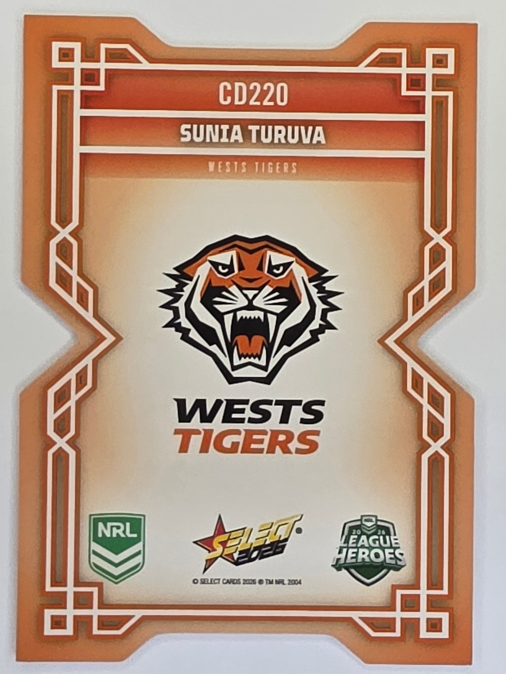NRL 2026 League Heroes | Colours Diecut | #CD220 | Sunia Turuva | Wests Tigers