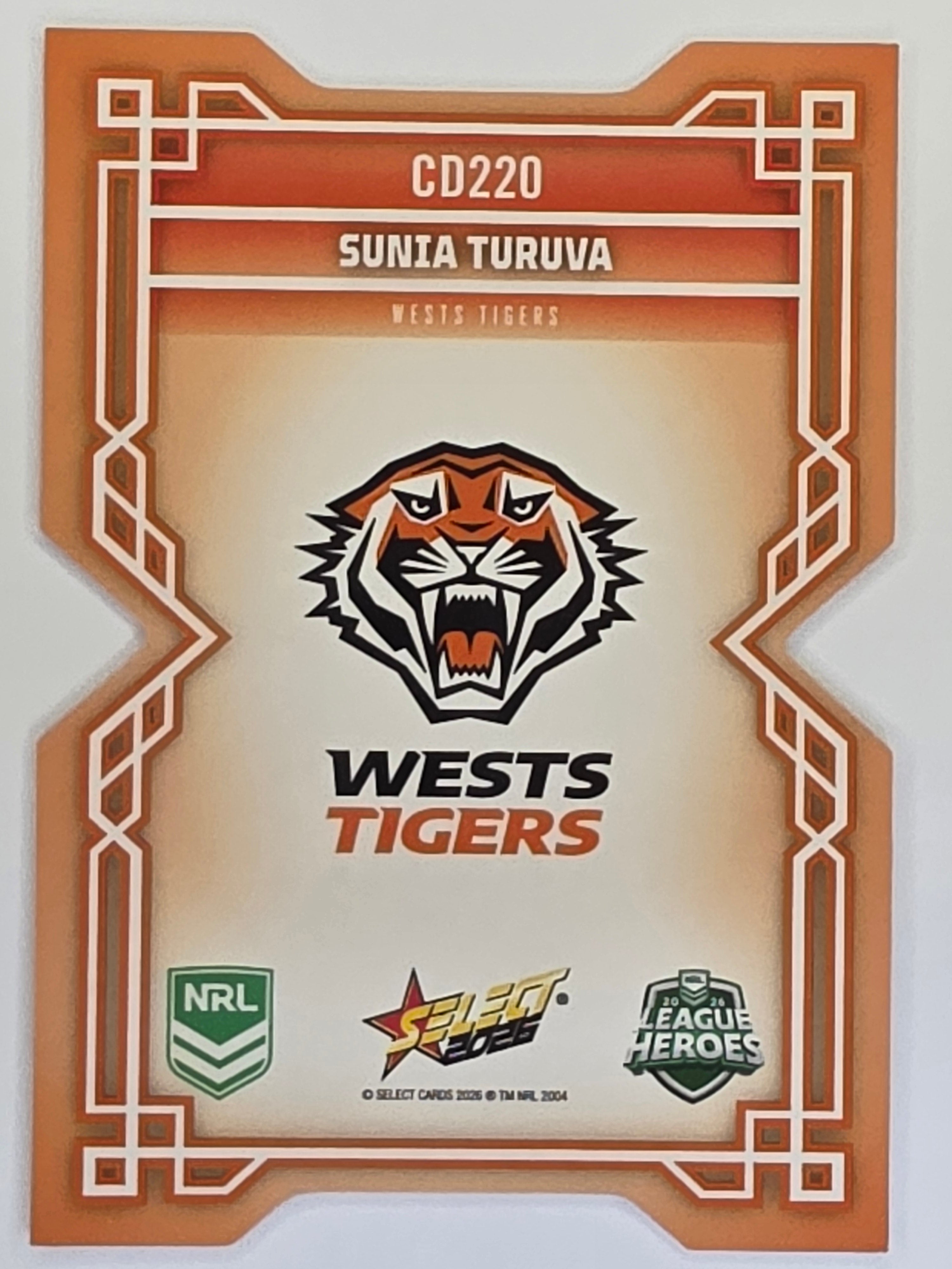 NRL 2026 League Heroes | Colours Diecut | #CD220 | Sunia Turuva | Wests Tigers