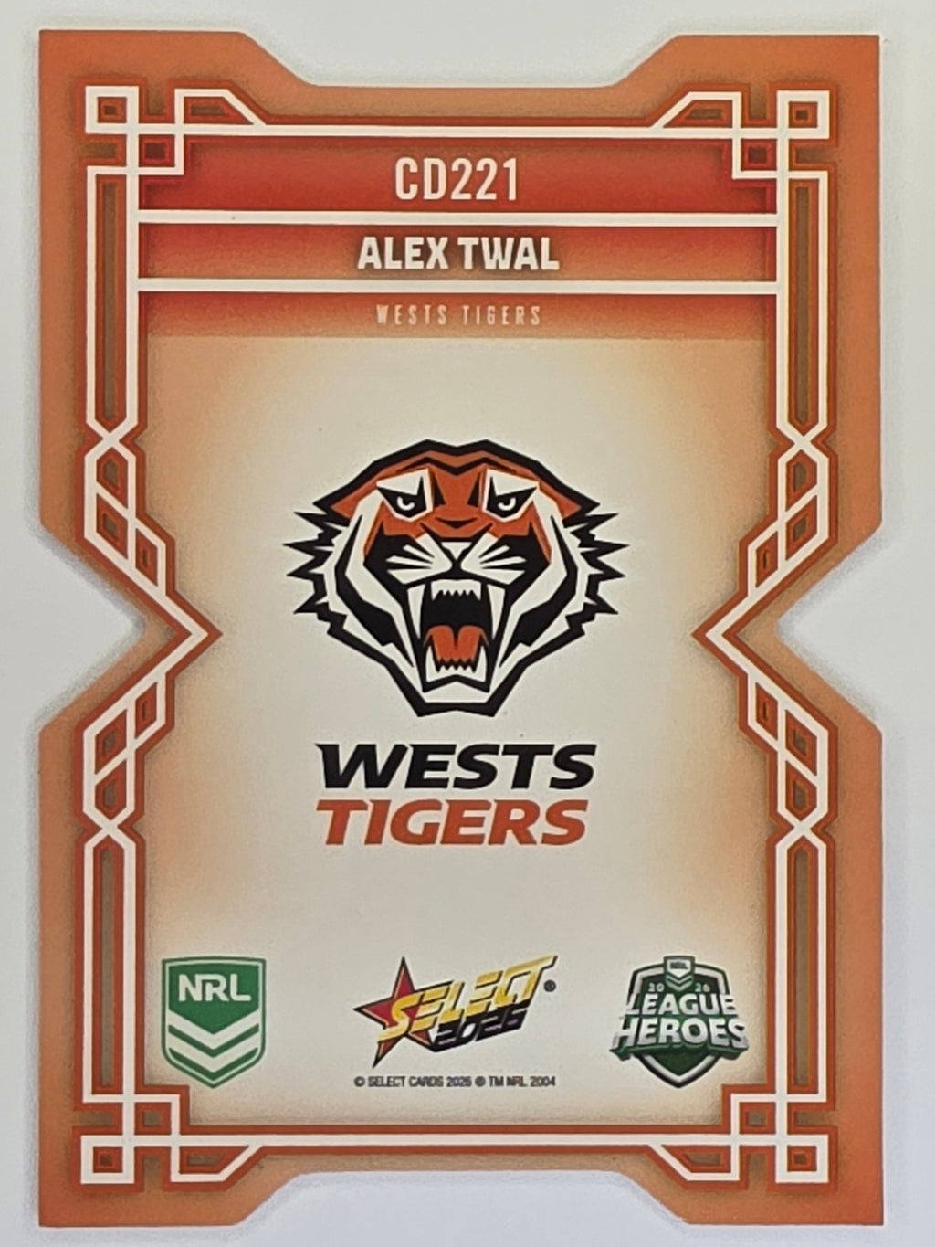 NRL 2026 League Heroes | Colours Diecut | #CD221 | Alex Twal | Wests Tigers