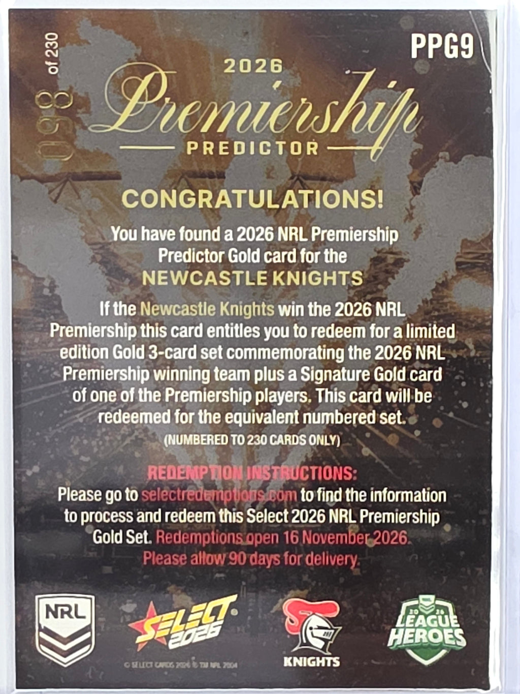 NRL 2026 League Heroes | Premiership Predictor Gold | #PPG9 | #098/230 | Newcastle Knights
