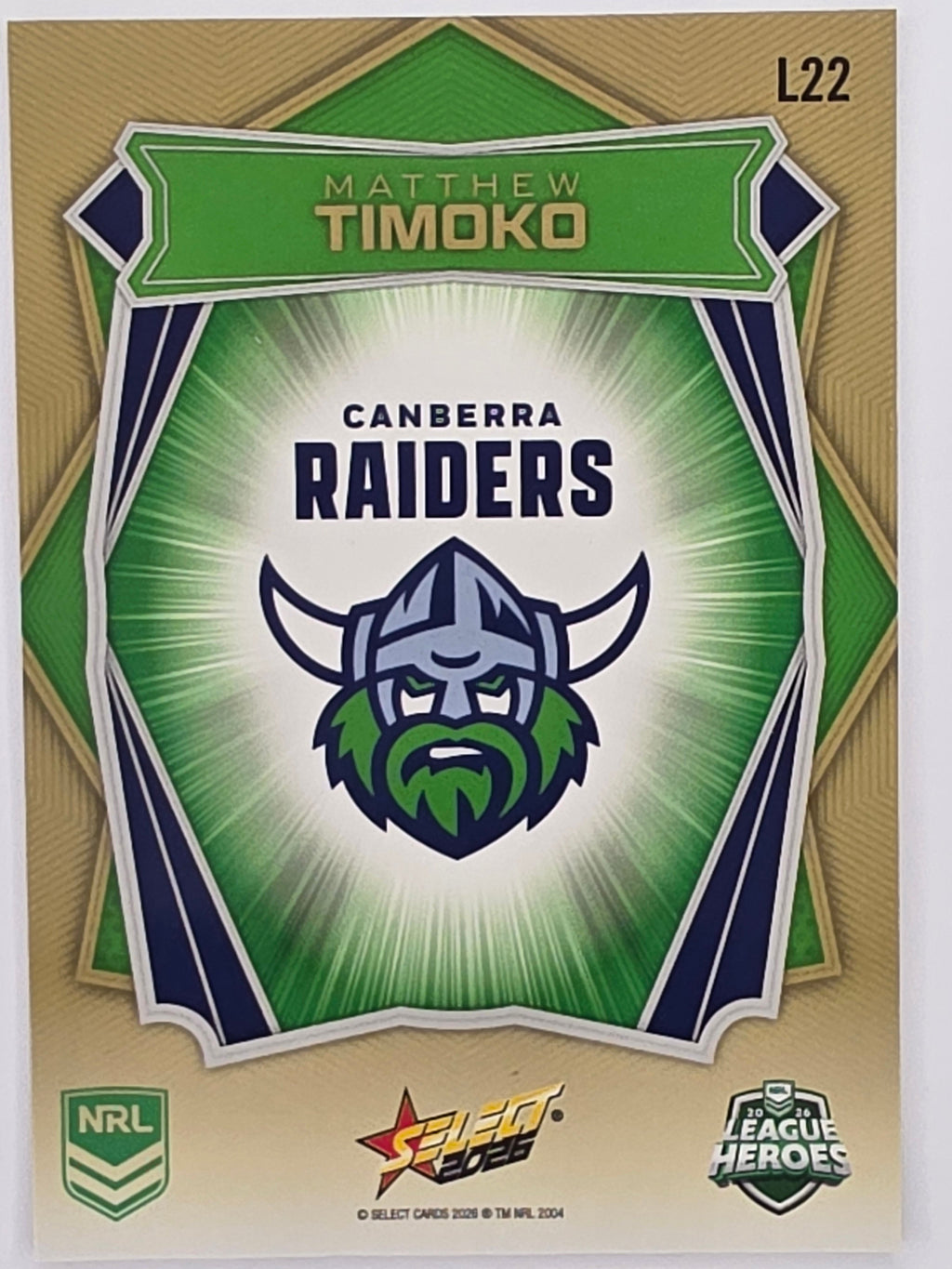 NRL 2026 League Heroes | Luminous | #L22 | Matthew Timoko | Canberra Raiders