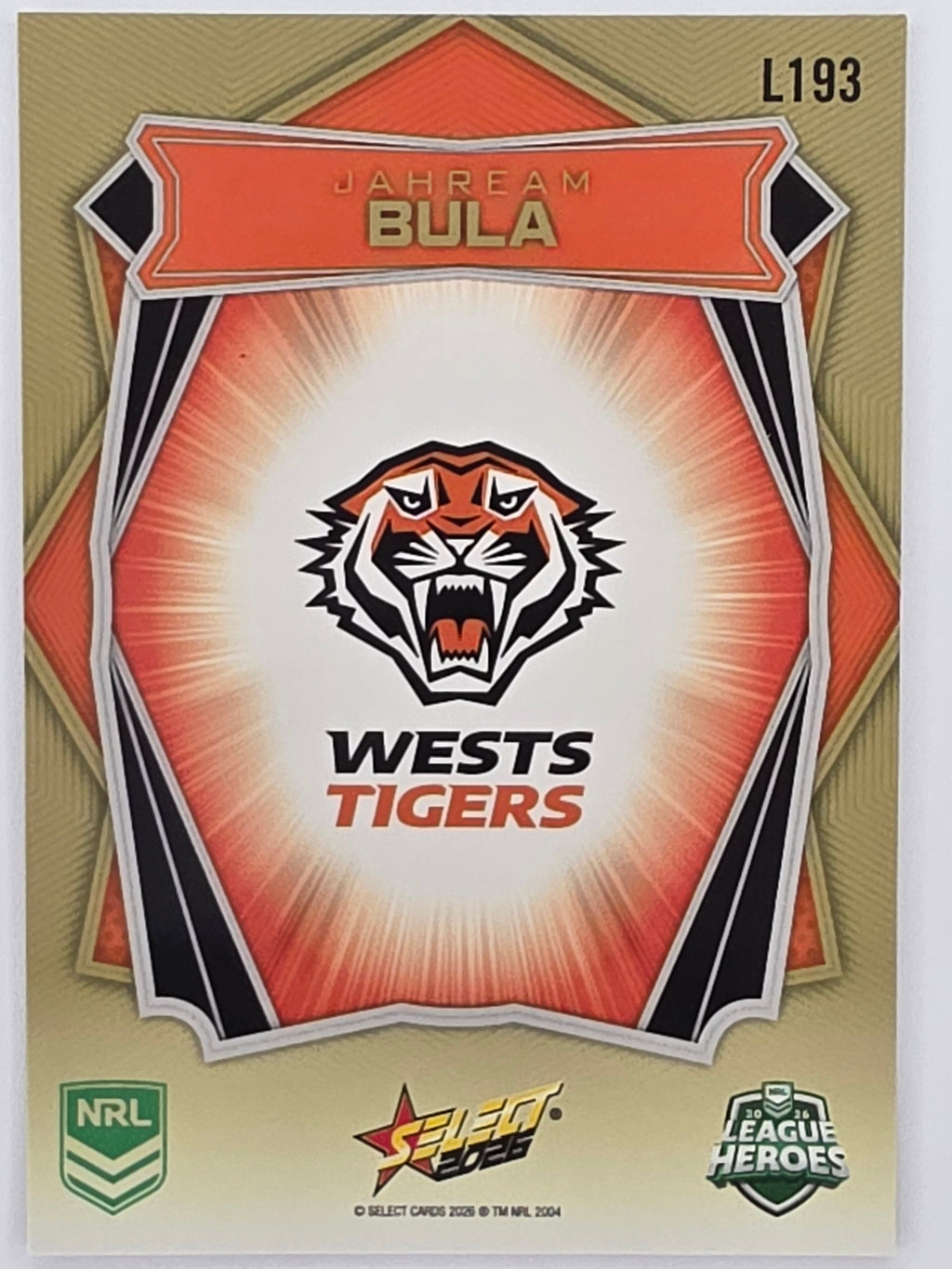 NRL 2026 League Heroes | Luminous | #L193 | Jahream Bula | Wests Tigers
