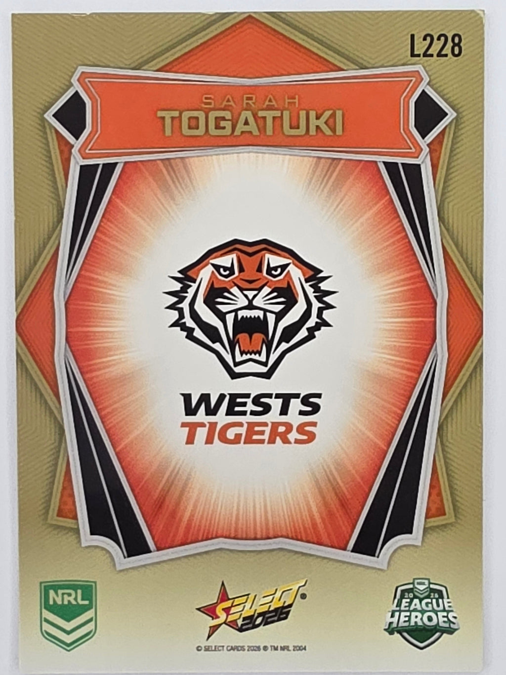 NRL 2026 League Heroes | Luminous | #L228 | Sarah Togatuki | NRLW Wests Tigers