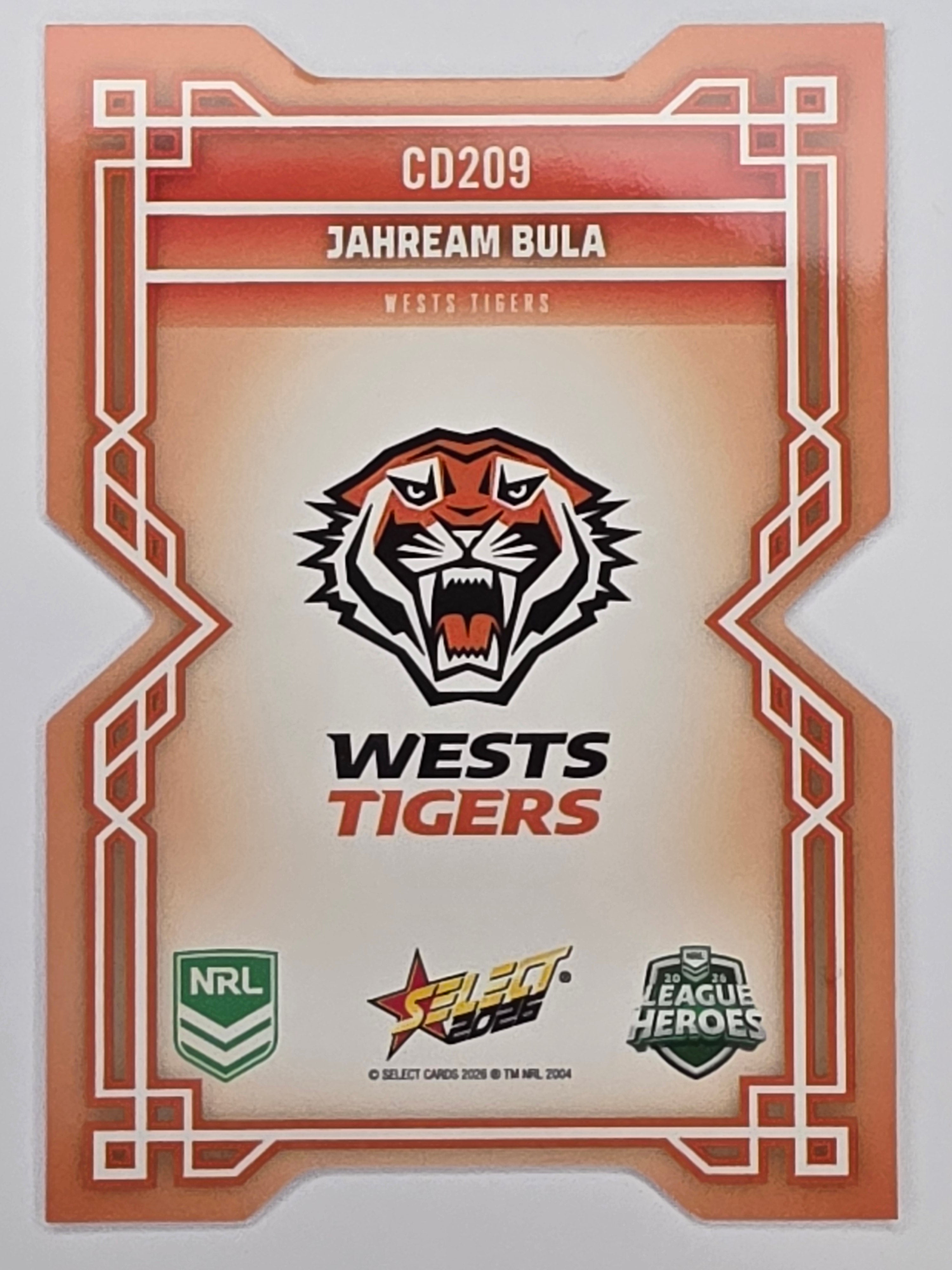 NRL 2026 League Heroes | Colours Diecut | #CD209 | Jahream Bula | Wests Tigers