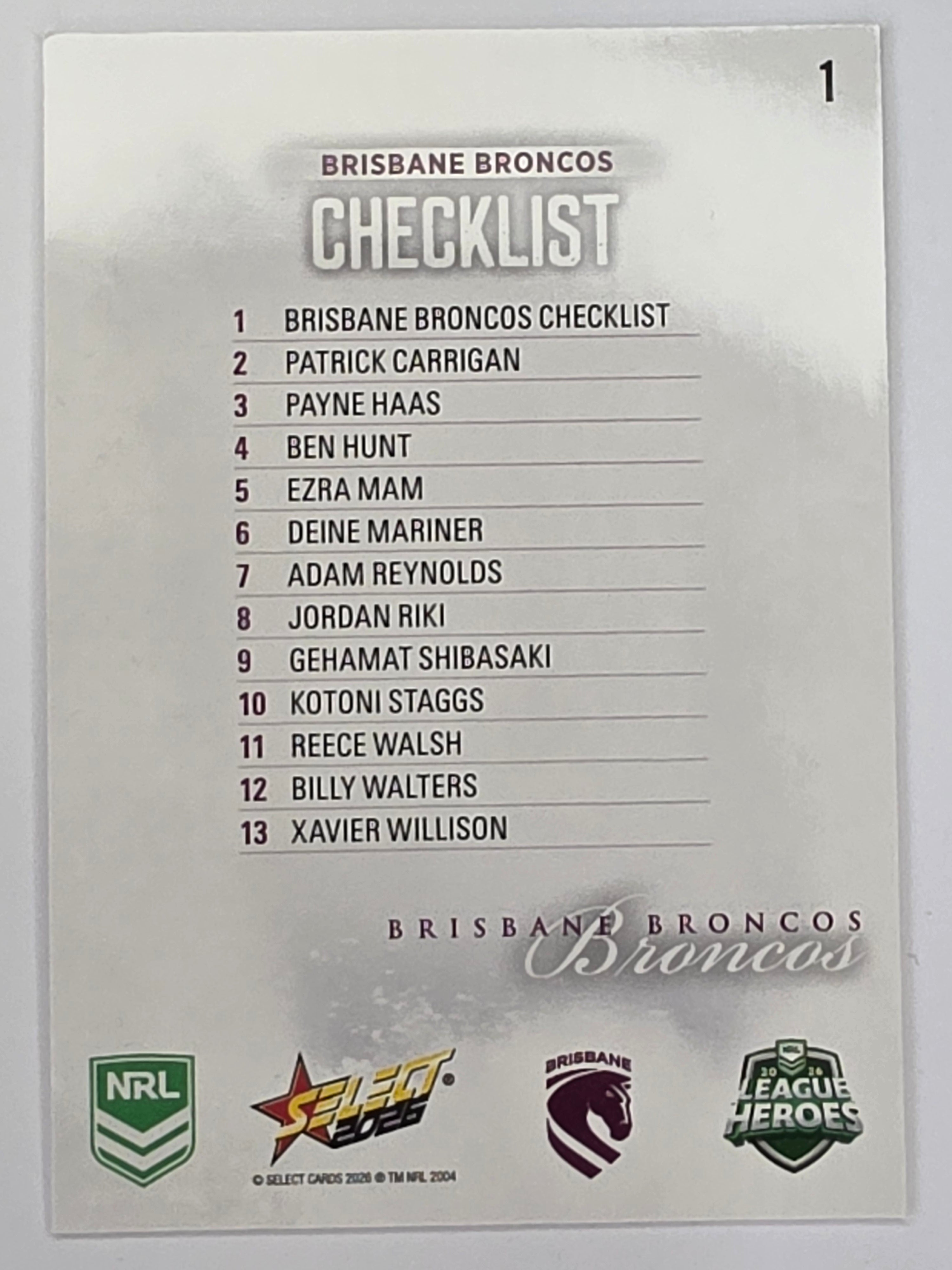 NRL 2026 League Heroes | Base | #001 | Logo | Brisbane Broncos