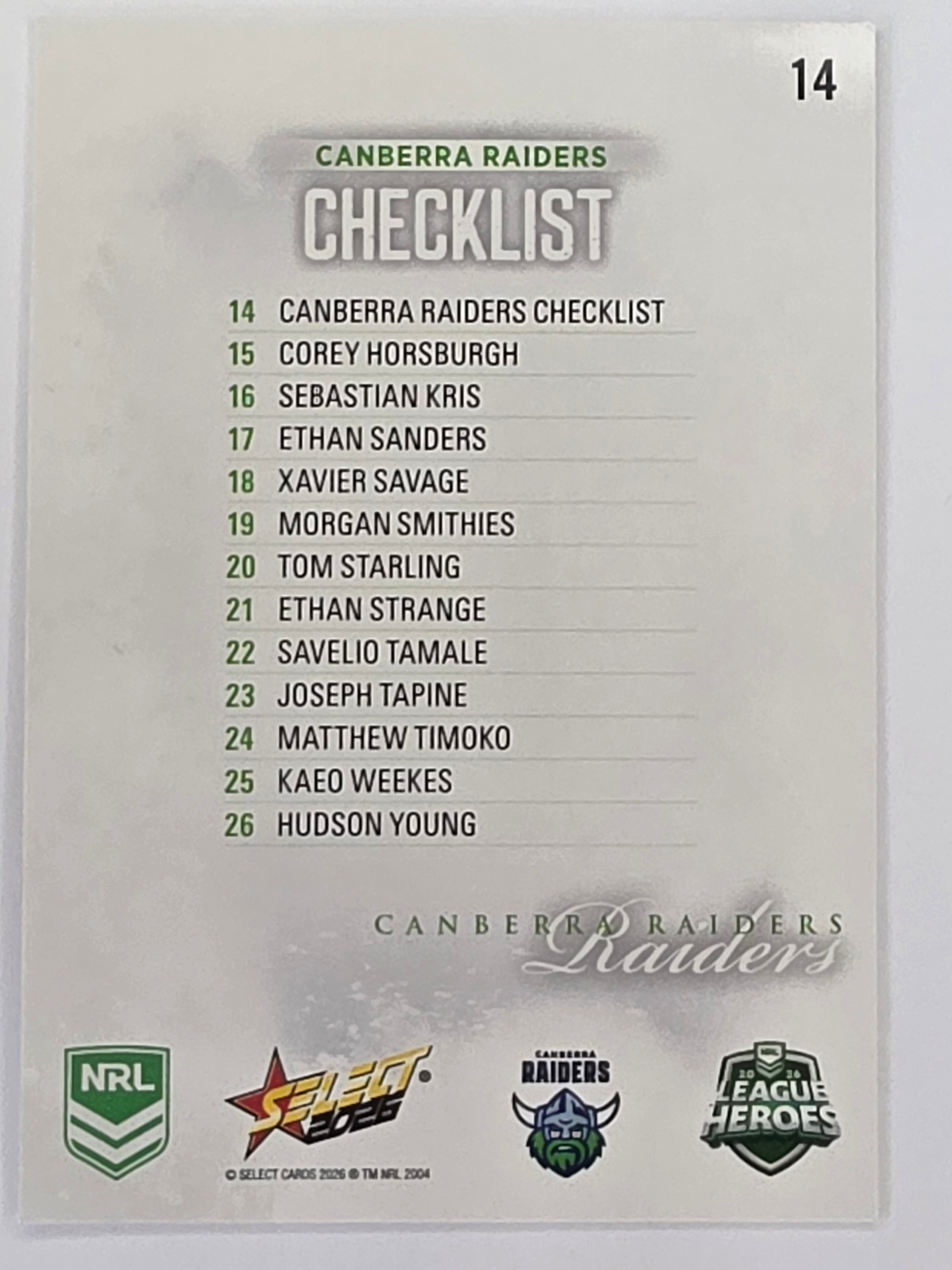 NRL 2026 League Heroes | Base | #014 | Logo | Canberra Raiders