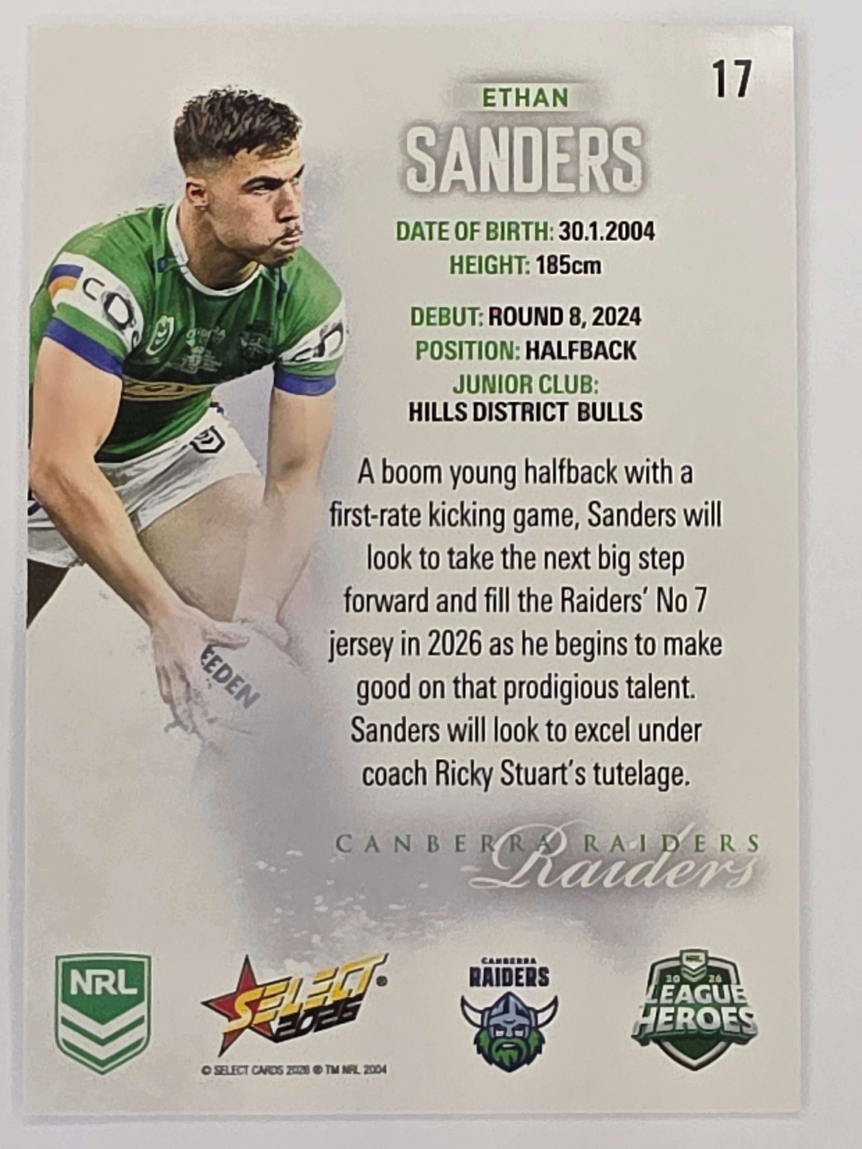 NRL 2026 League Heroes | Base | #017 | Ethan Sanders | Canberra Raiders