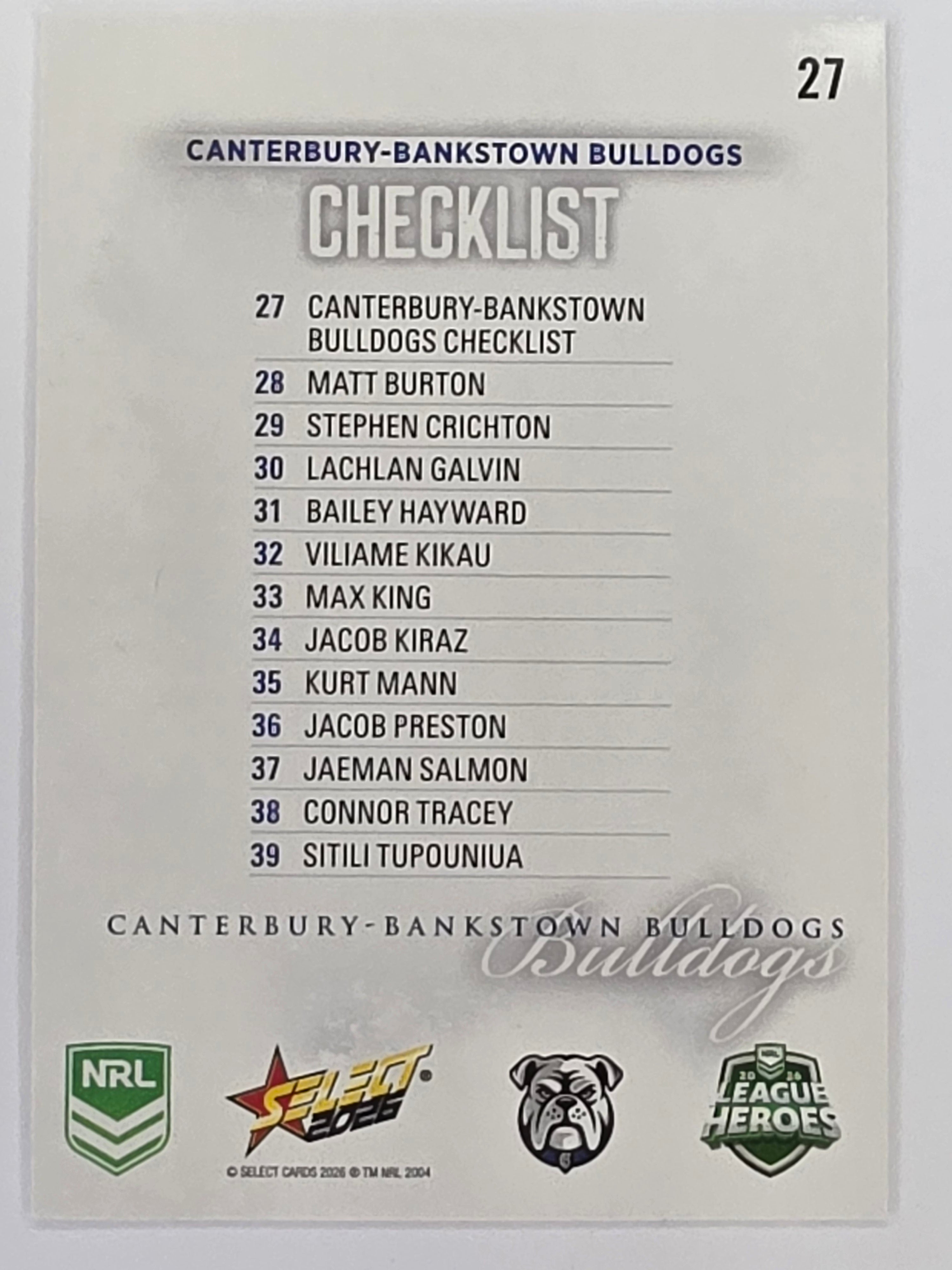 NRL 2026 League Heroes | Base | #027 | Logo | Canterbury-Bankstown Bulldogs