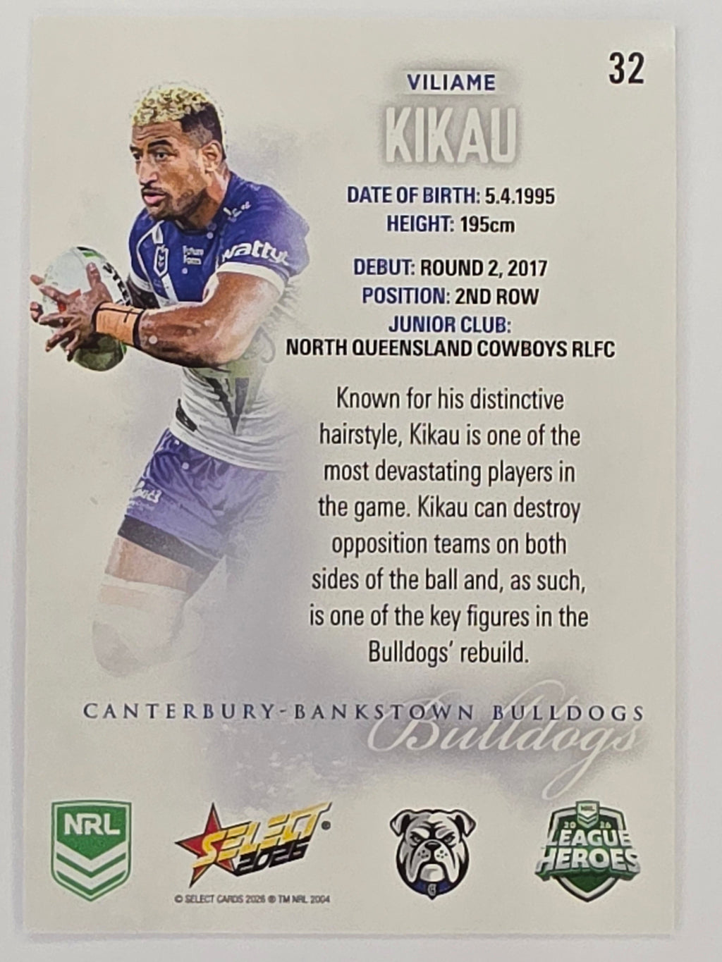 NRL 2026 League Heroes | Base | #032 | Viliame Kikau | Canterbury Bulldogs