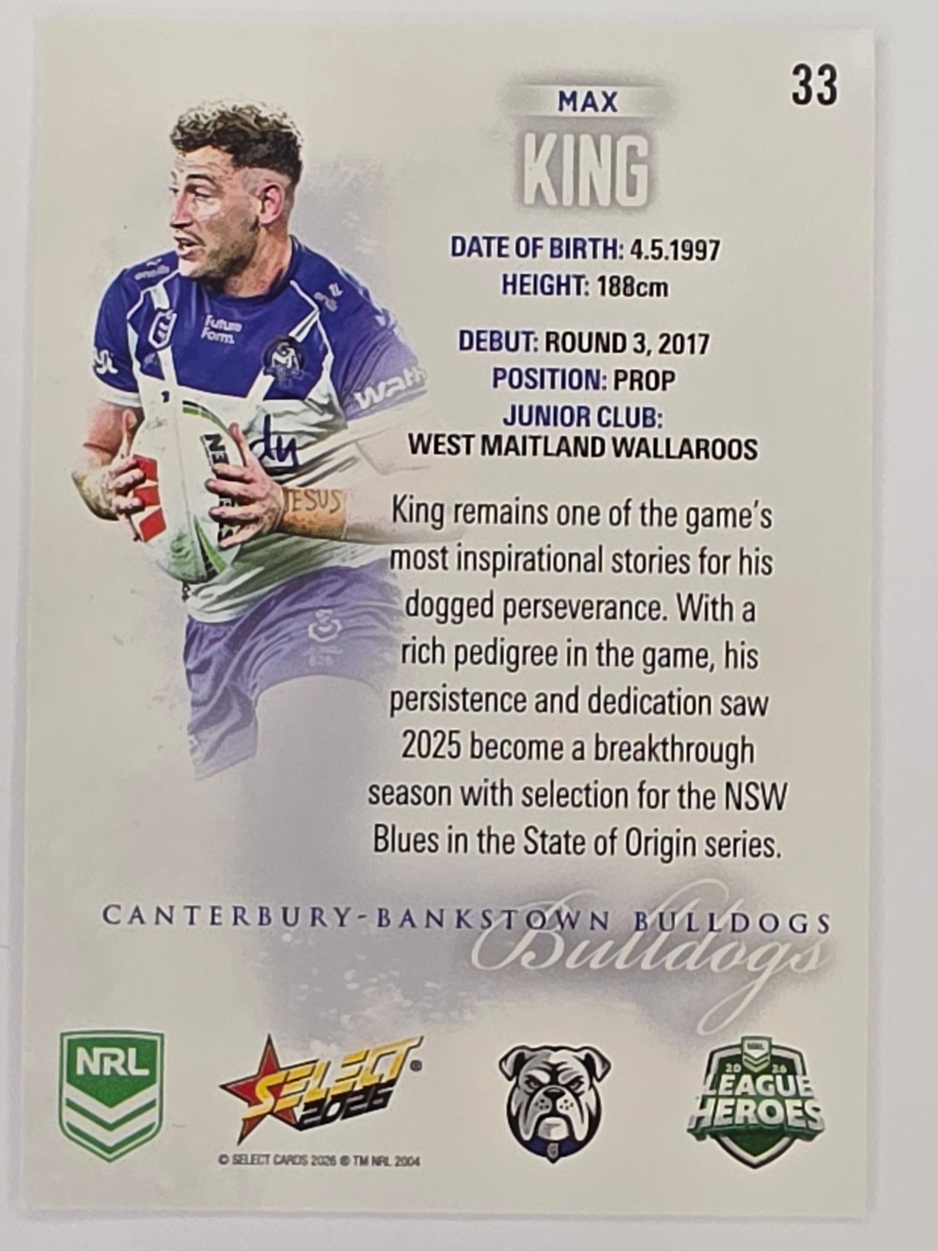 NRL 2026 League Heroes | Base | #033 | Max King | Canterbury Bulldogs