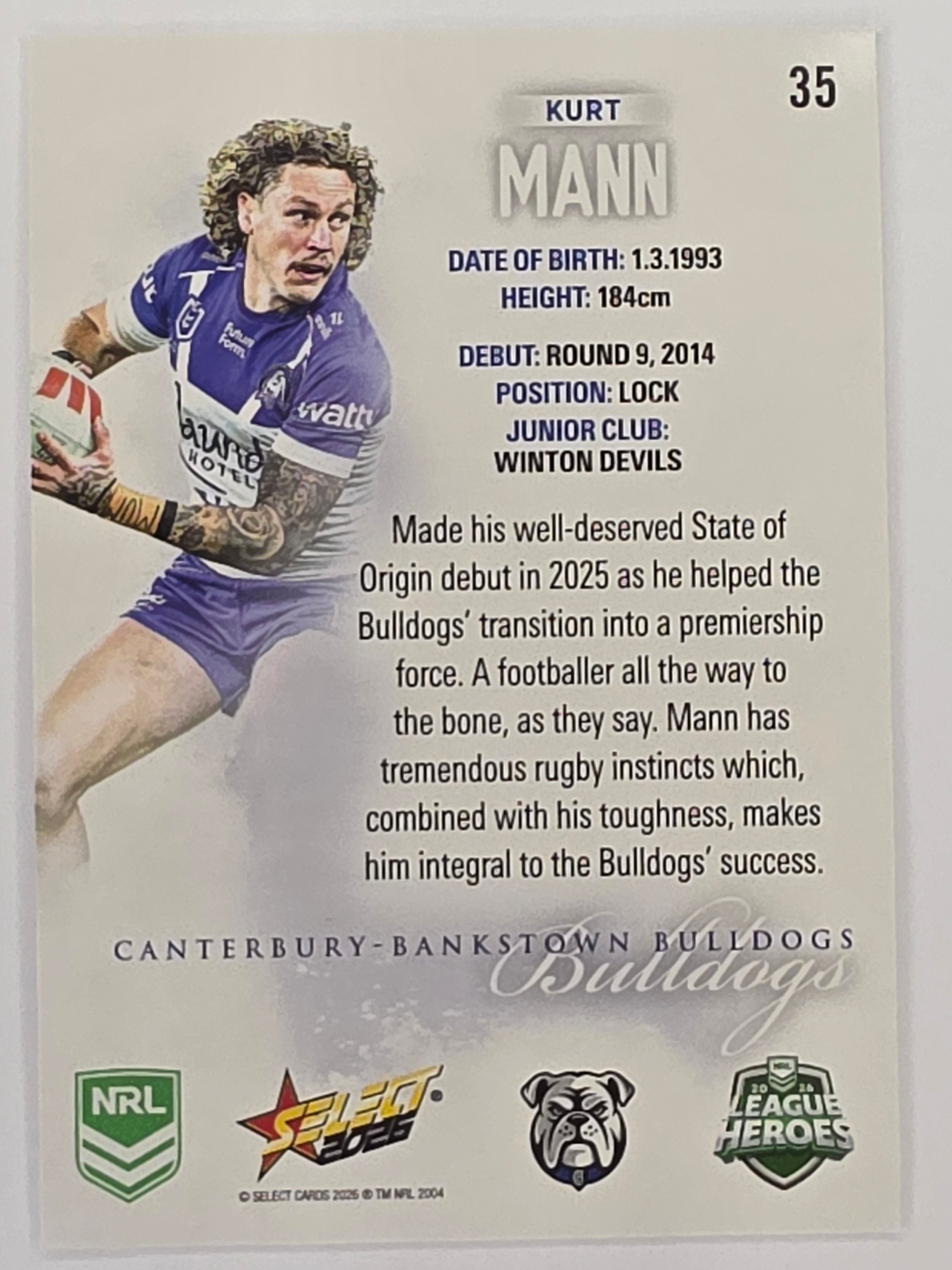 NRL 2026 League Heroes | Base | #035 | Kurt Mann | Canterbury Bulldogs