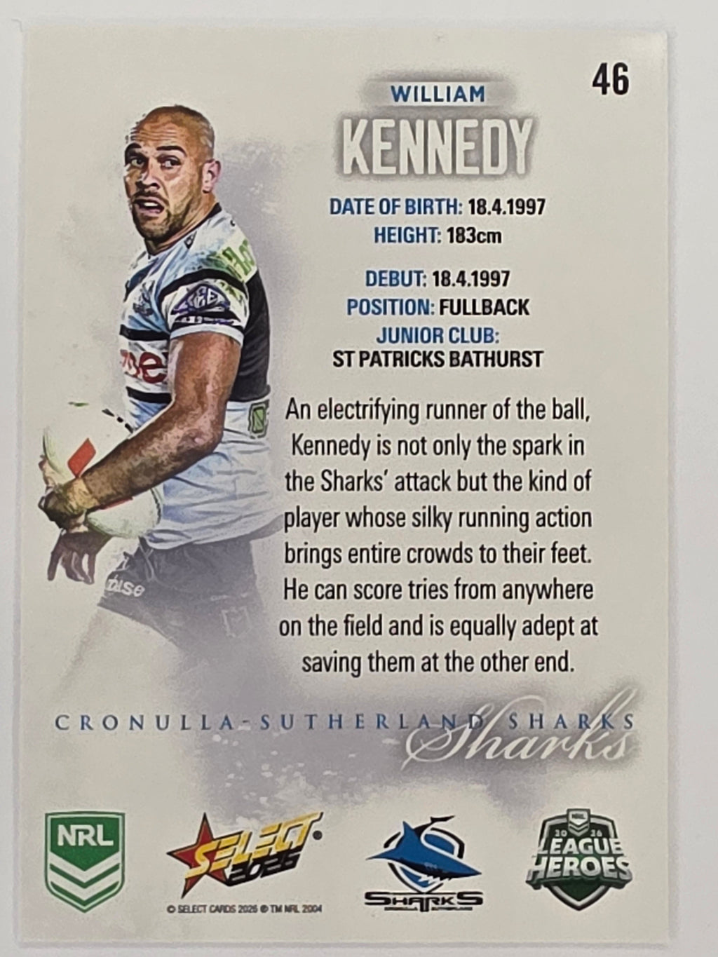 NRL 2026 League Heroes | Base | #046 | William Kennedy | Cronulla Sharks