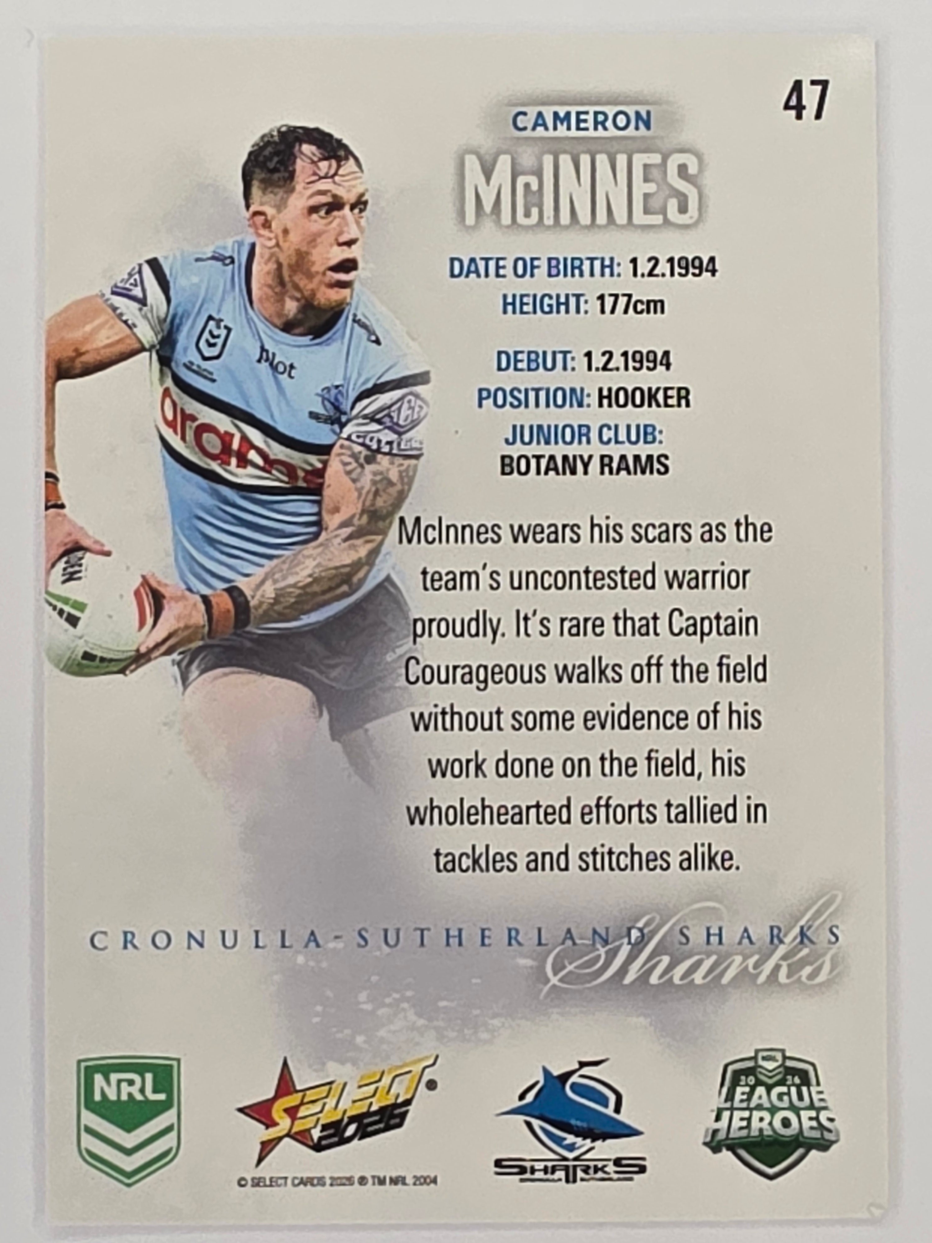 NRL 2026 League Heroes | Base | #047 | Cameron McInnes | Cronulla Sharks