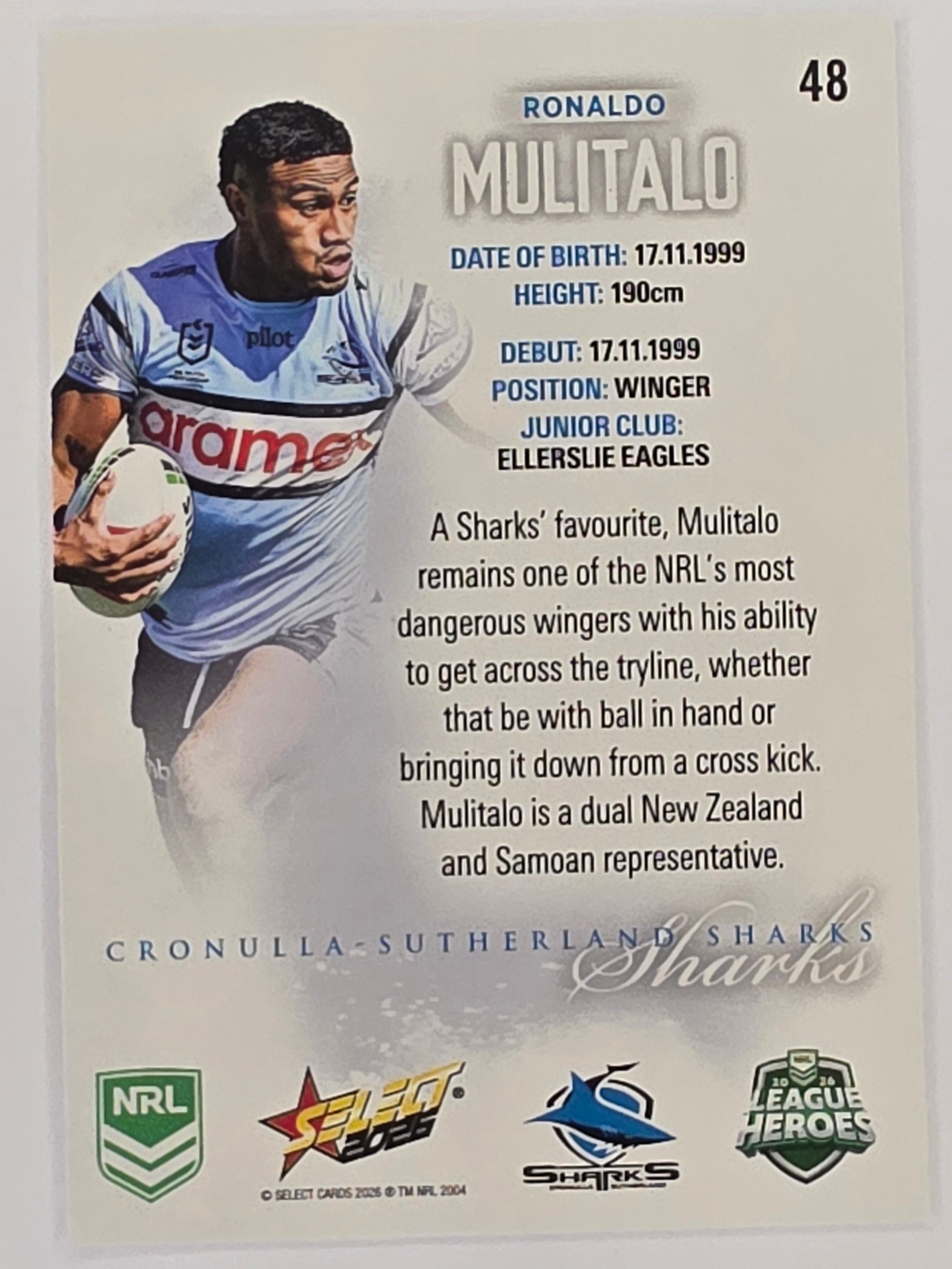 NRL 2026 League Heroes | Base | #048 | Ronaldo Mulitalo | Cronulla Sharks