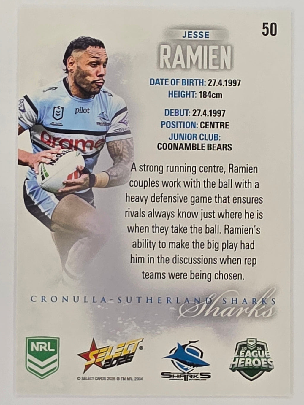 NRL 2026 League Heroes | Base | #050 | Jesse Ramien | Cronulla Sharks