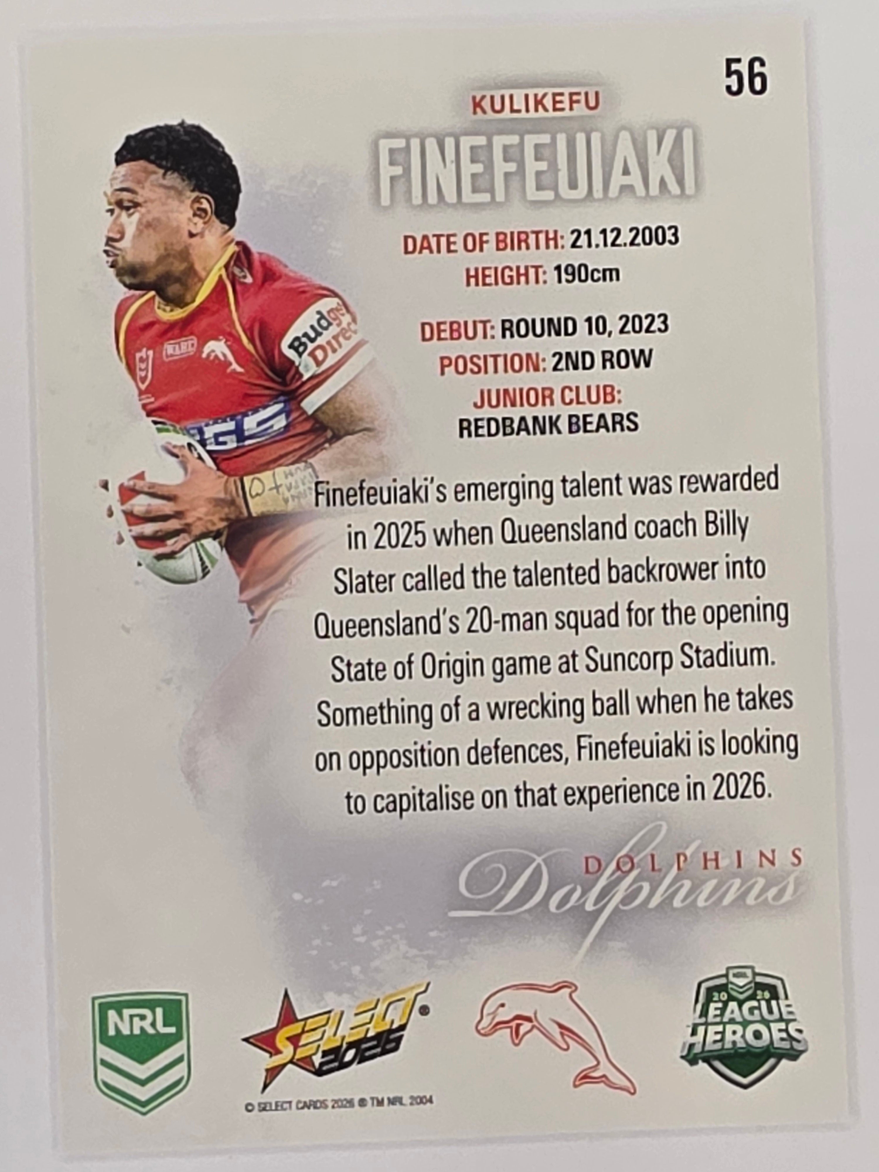 NRL 2026 League Heroes | Base | #056 | Kulikefu Finefeuiaki | Dolphins