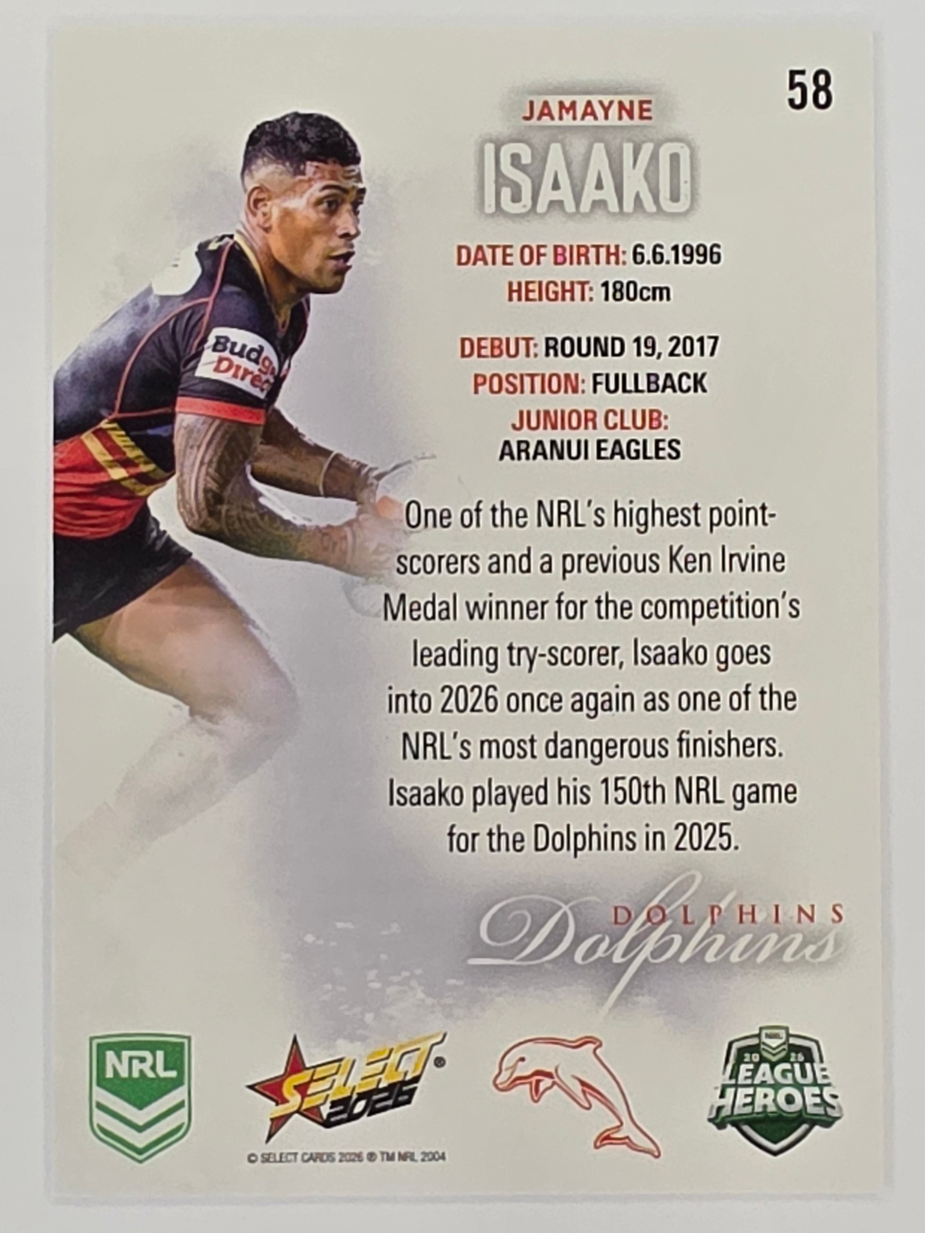 NRL 2026 League Heroes | Base | #058 | Jamayne Isaako | Dolphins