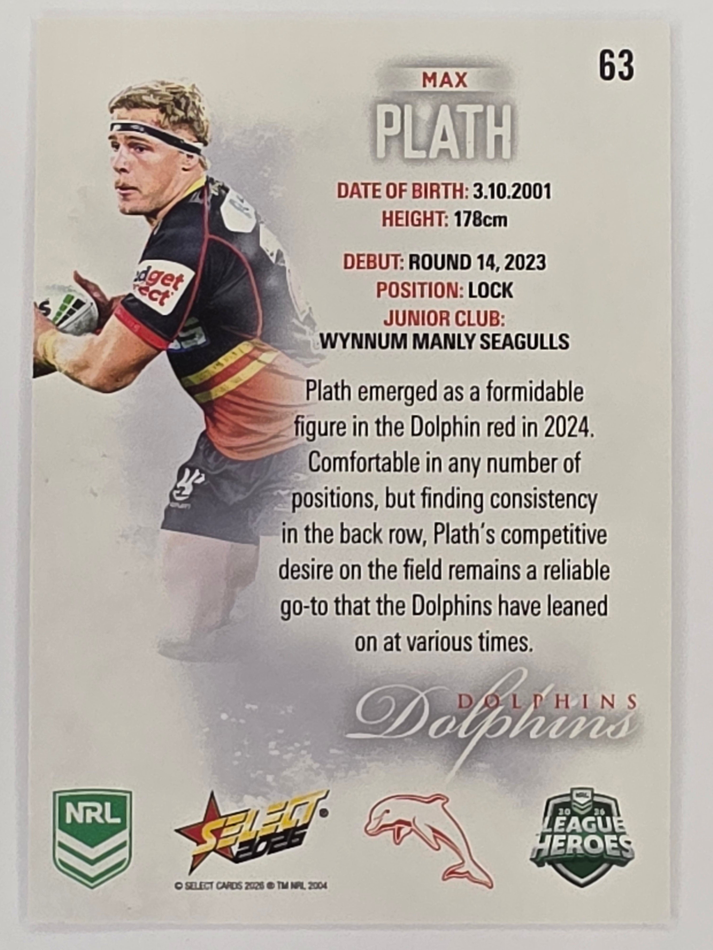 NRL 2026 League Heroes | Base | #063 | Max Plath | Dolphins