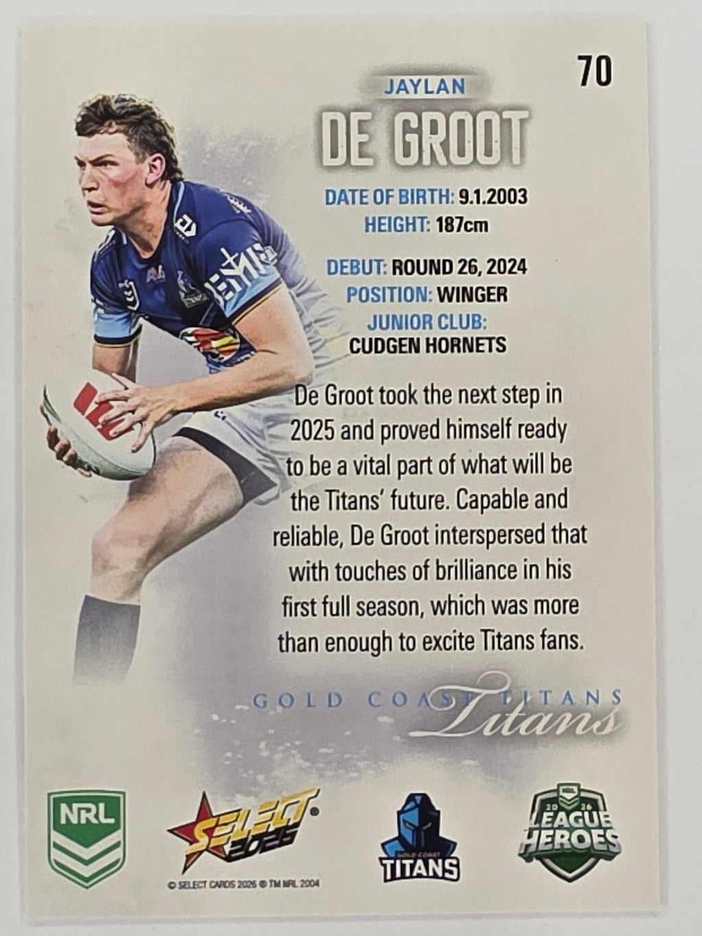 NRL 2026 League Heroes | Base | #070 | Jaylan De Groot | Gold Coast Titans