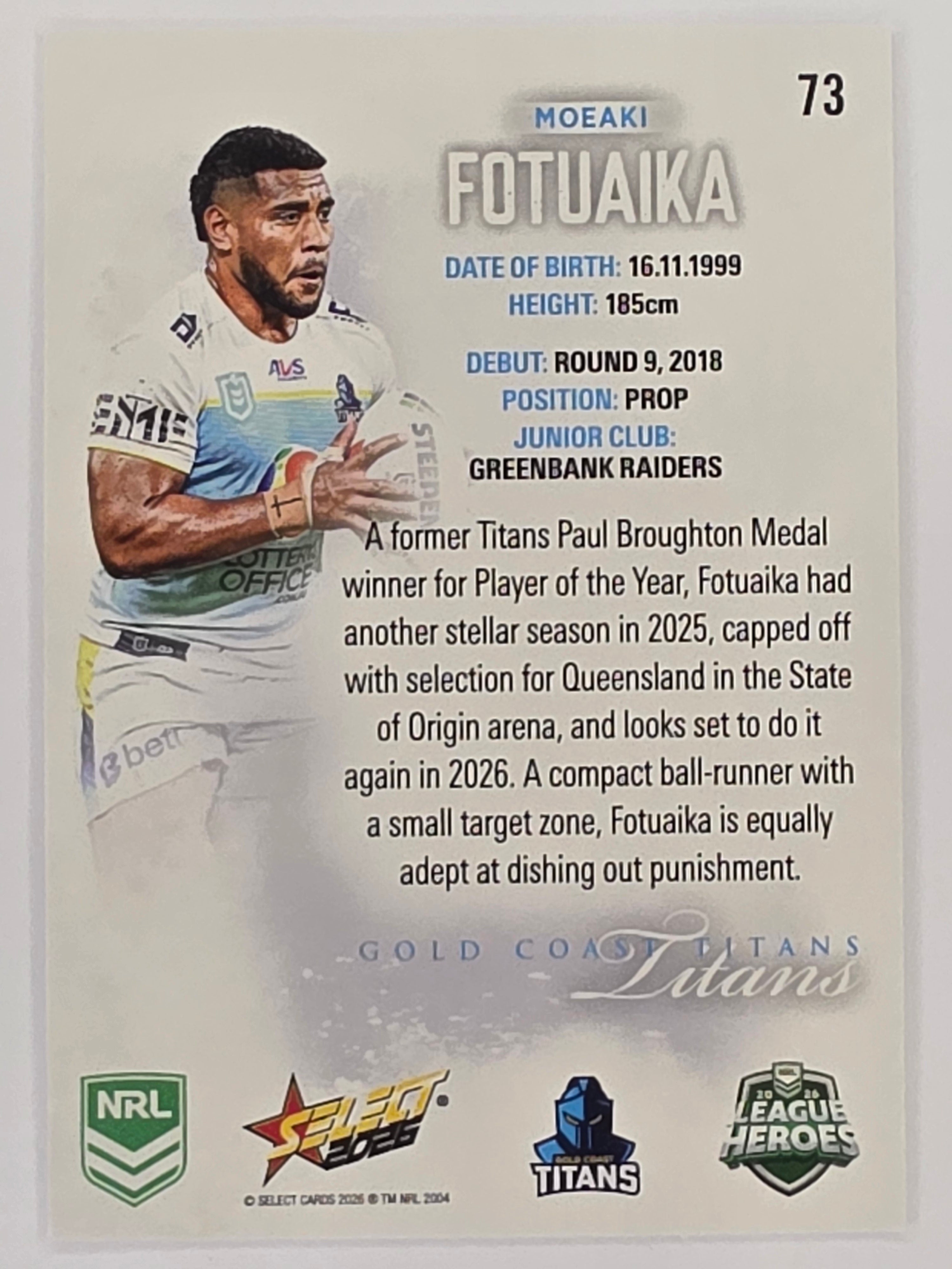 NRL 2026 League Heroes | Base | #073 | Moeaki Fotuaika | Gold Coast Titans