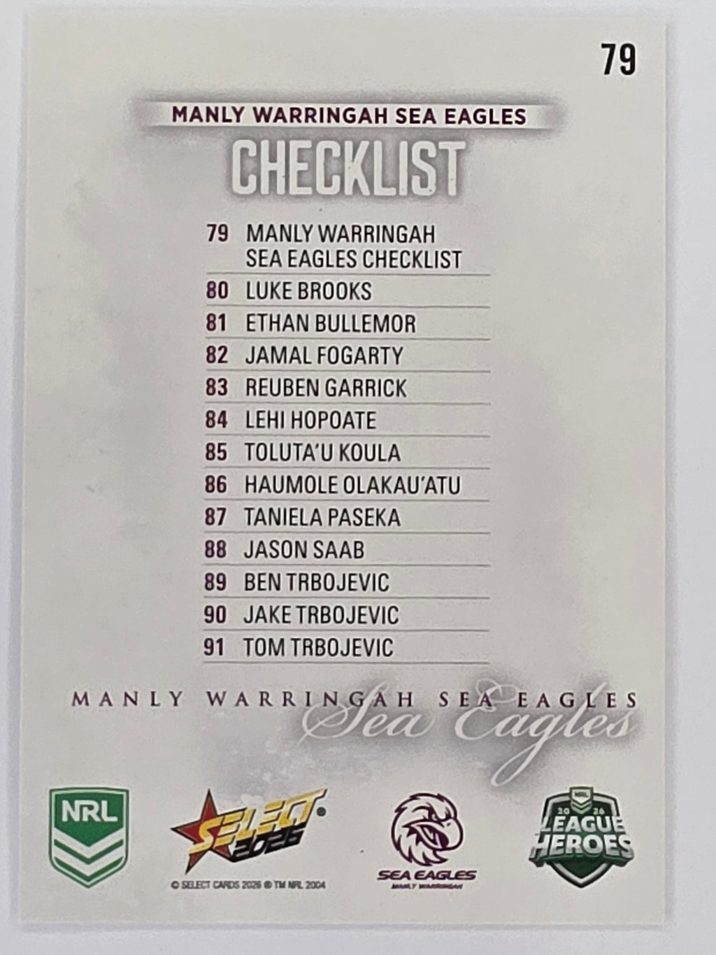 NRL 2026 League Heroes | Base | #079 | Logo | Manly Sea Eagles