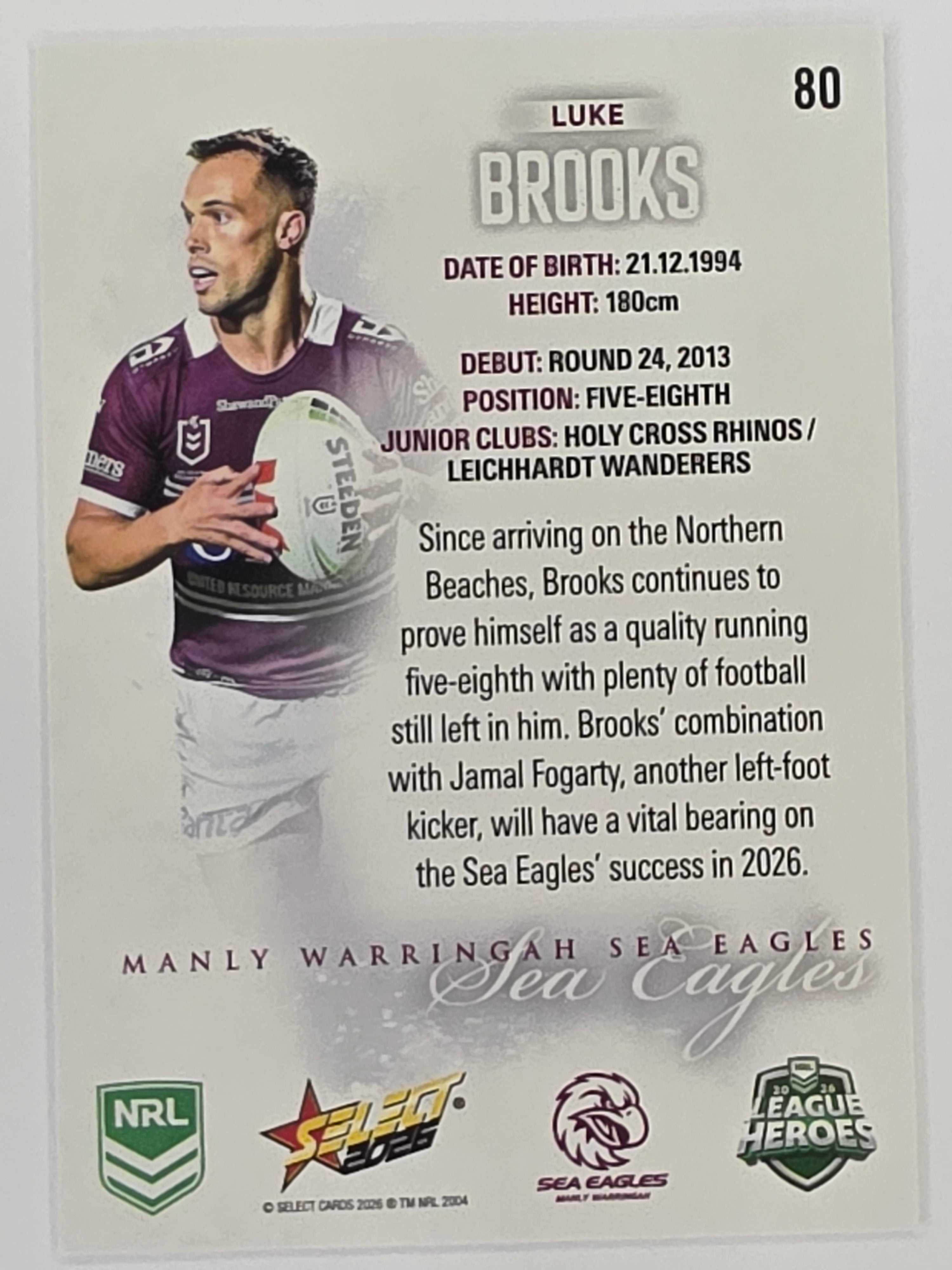 NRL 2026 League Heroes | Base | #080 | Luke Brooks | Manly Sea Eagles