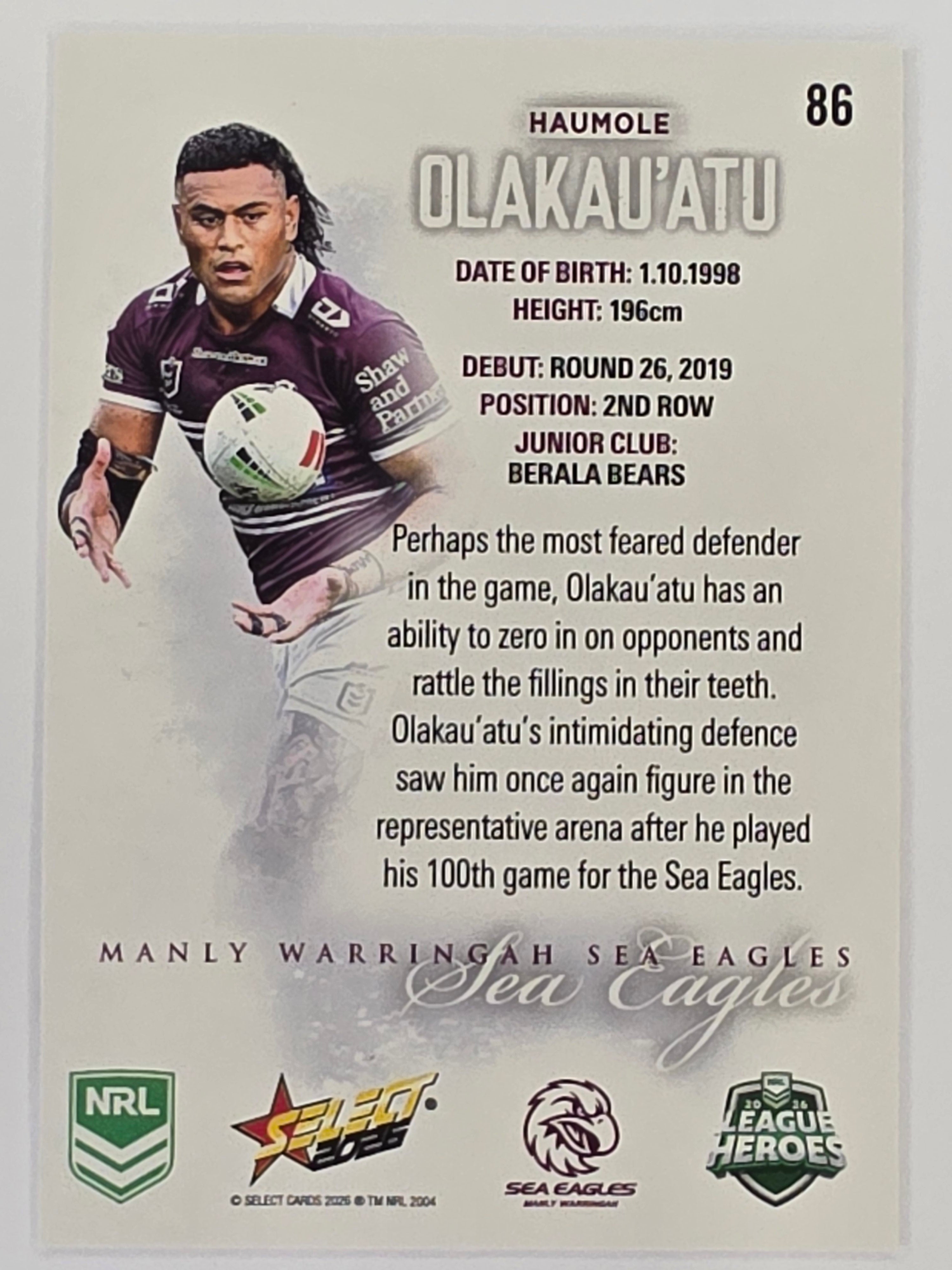 NRL 2026 League Heroes | Base | #086 | Haumole Olakau’atu | Manly Sea Eagles