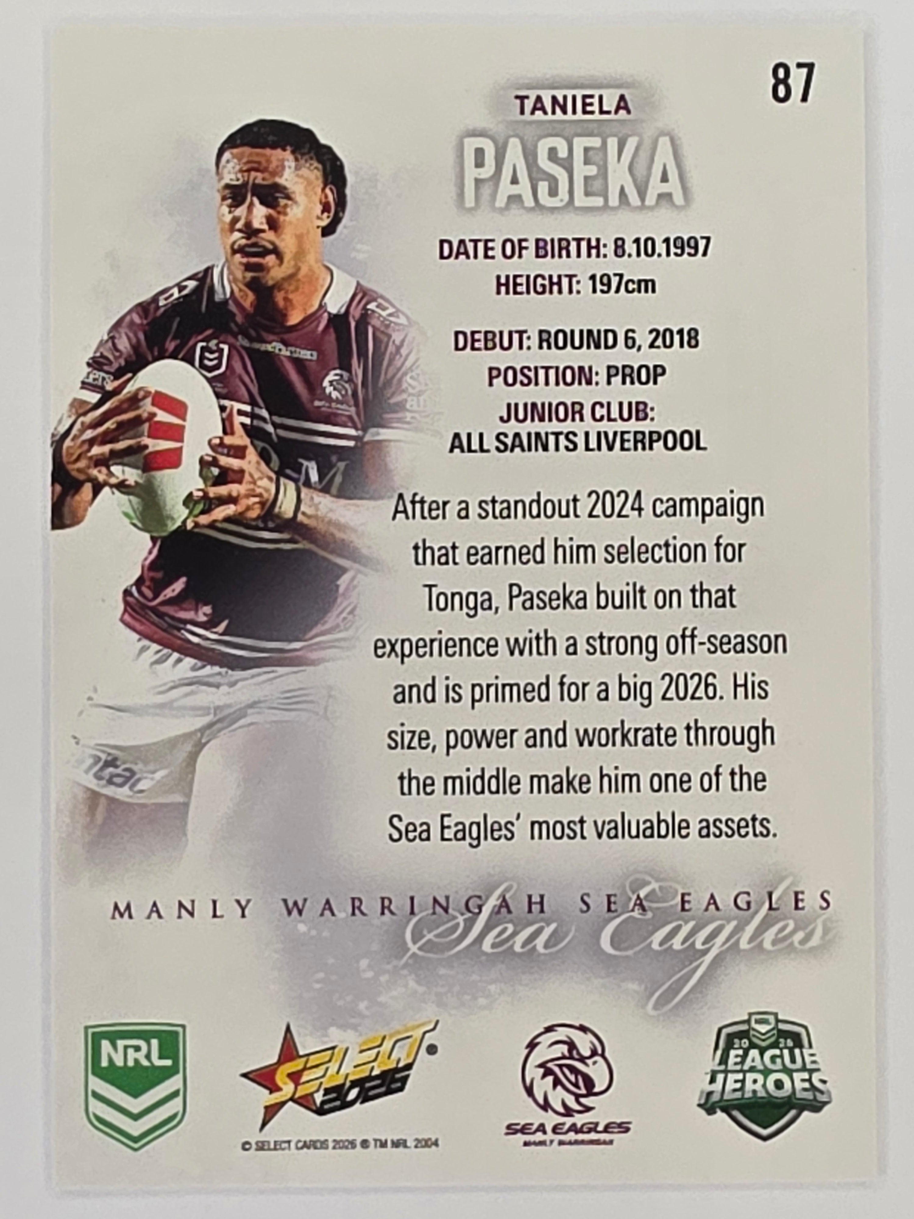 NRL 2026 League Heroes | Base | #087 | Taniela Paseka | Manly Sea Eagles