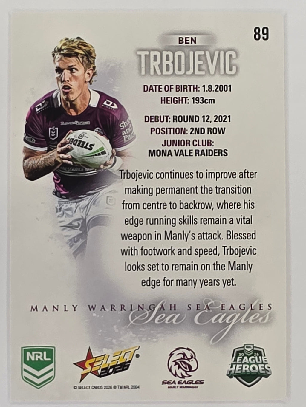 NRL 2026 League Heroes | Base | #089 | Ben Trbojevic | Manly Sea Eagles