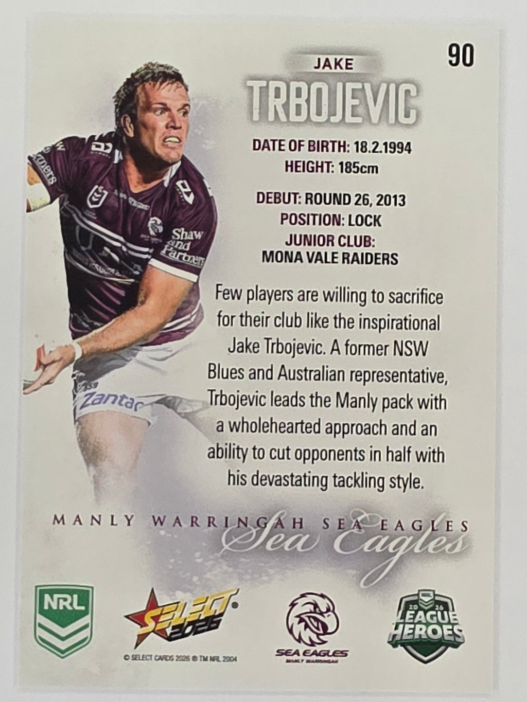 NRL 2026 League Heroes | Base | #090 | Jake Trbojevic | Manly Sea Eagles