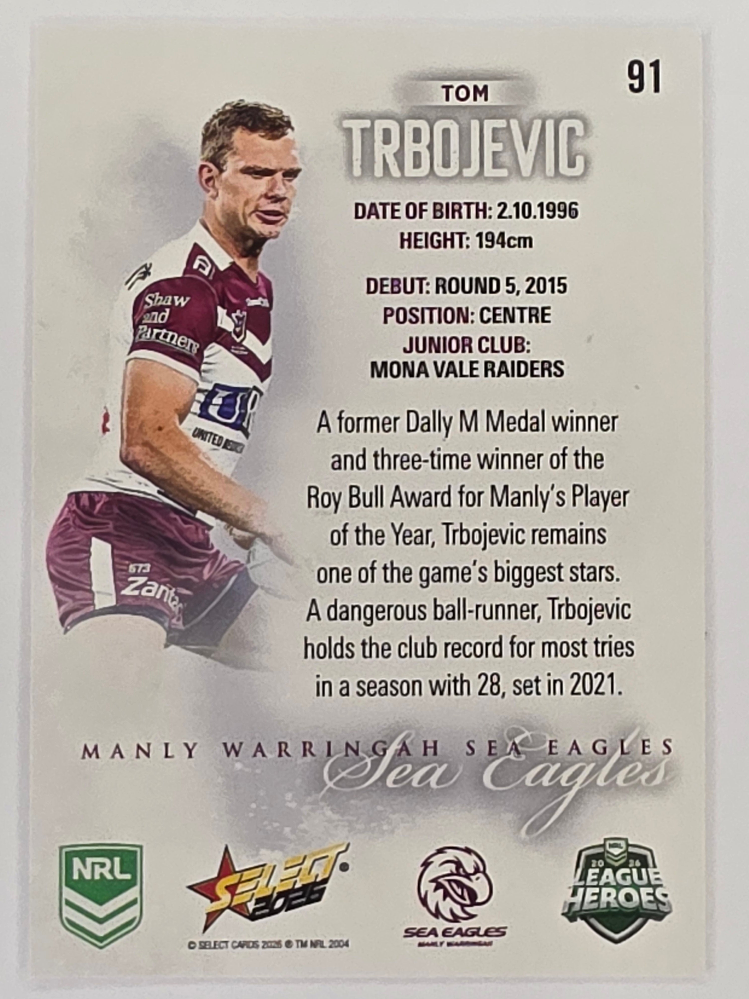 NRL 2026 League Heroes | Base | #091 | Tom Trbojevic | Manly Sea Eagles