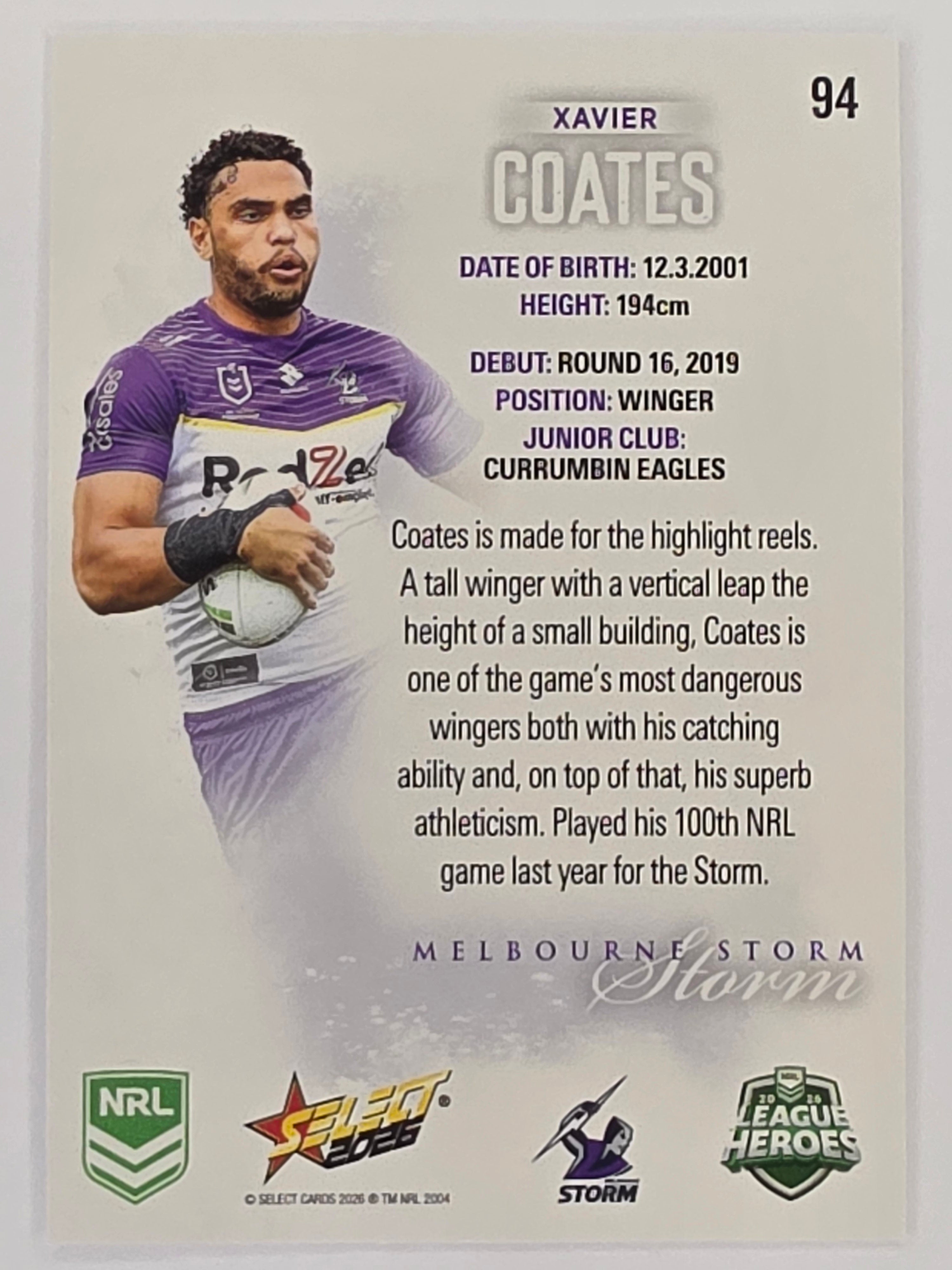 NRL 2026 League Heroes | Base | #094 | Xavier Coates | Melbourne Storm