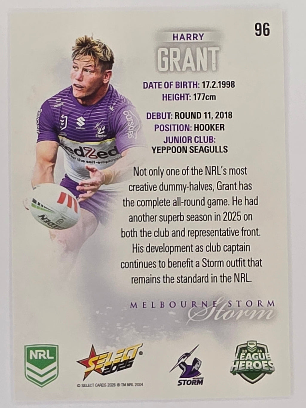 NRL 2026 League Heroes | Base | #096 | Harry Grant | Melbourne Storm