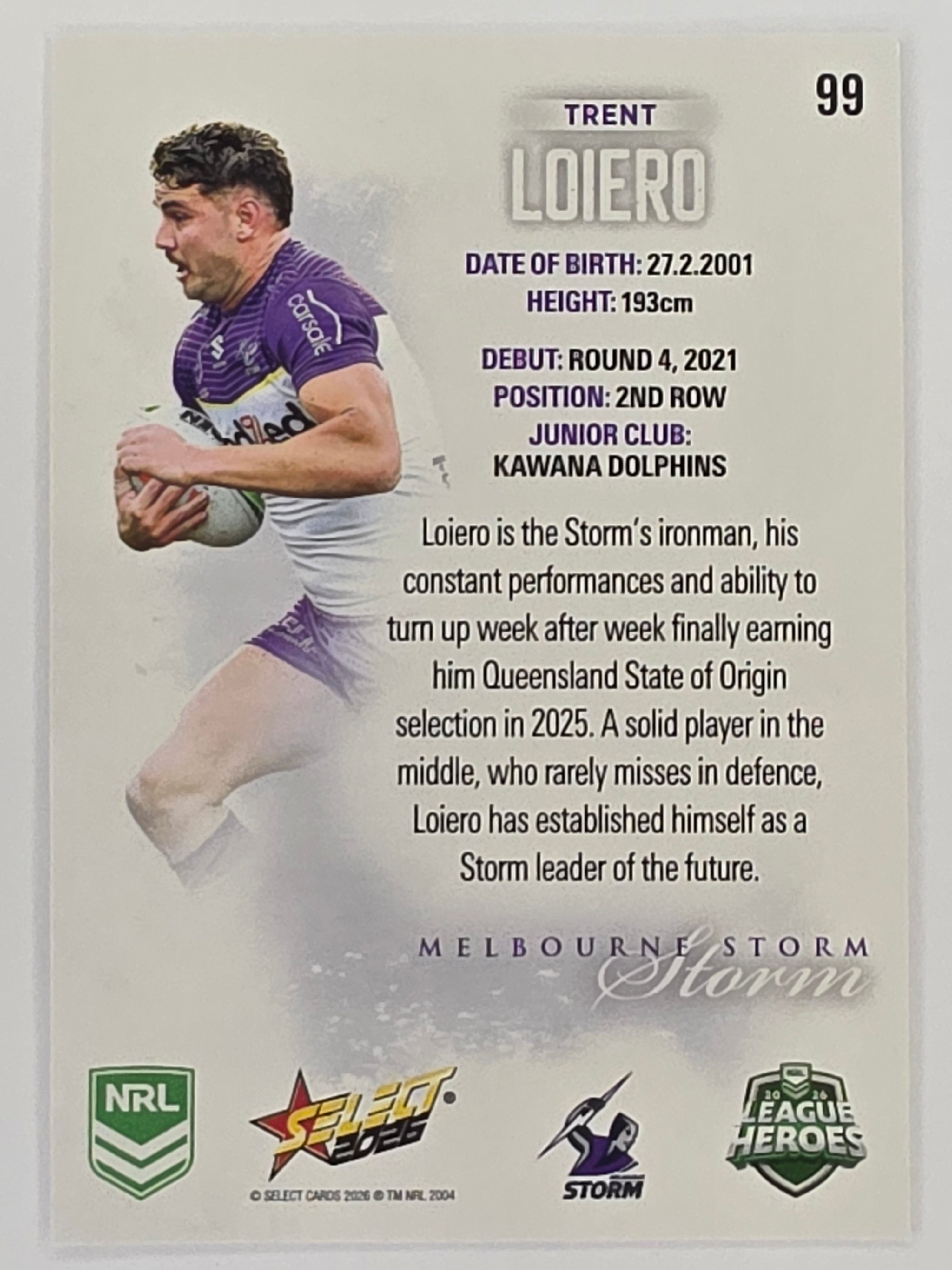 NRL 2026 League Heroes | Base | #099 | Trent Loiero | Melbourne Storm