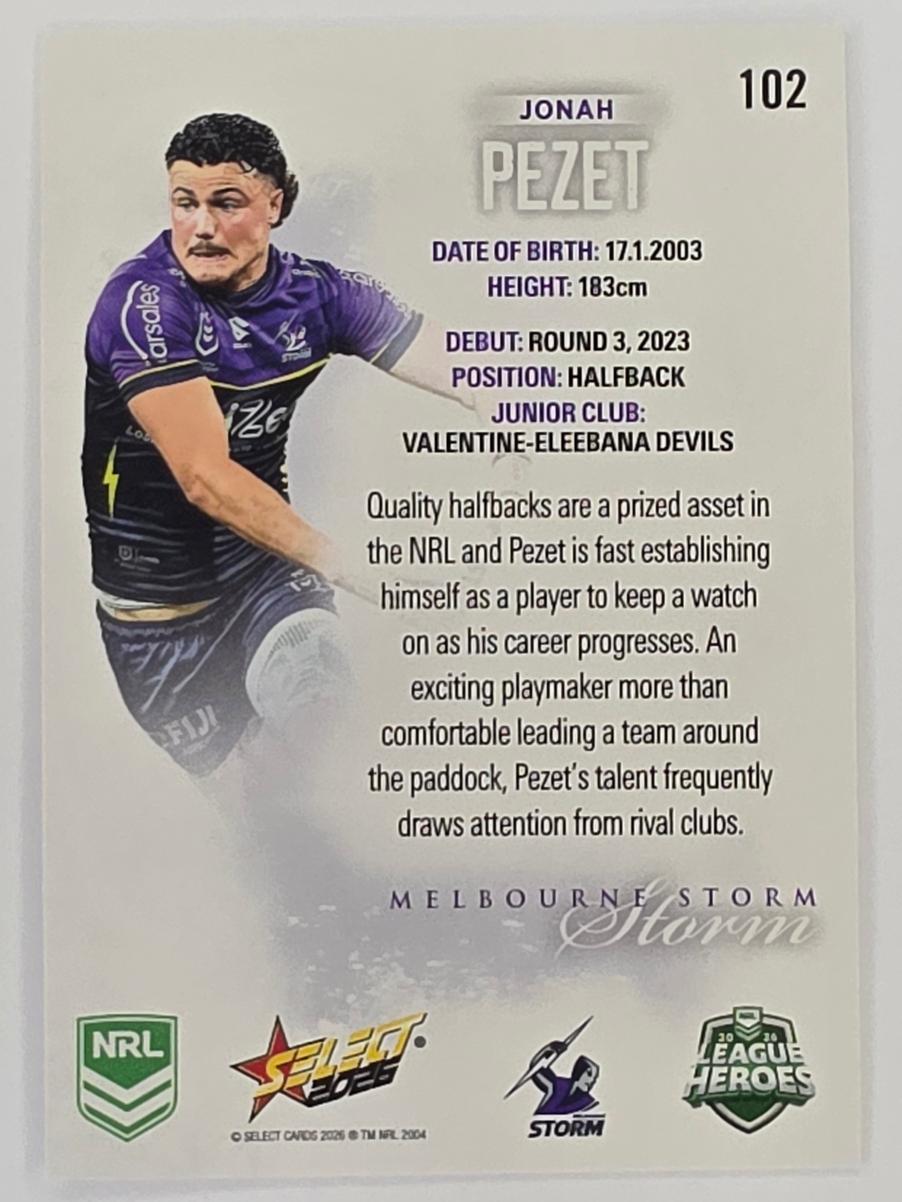 NRL 2026 League Heroes | Base | #102 | Jonah Pezet | Melbourne Storm